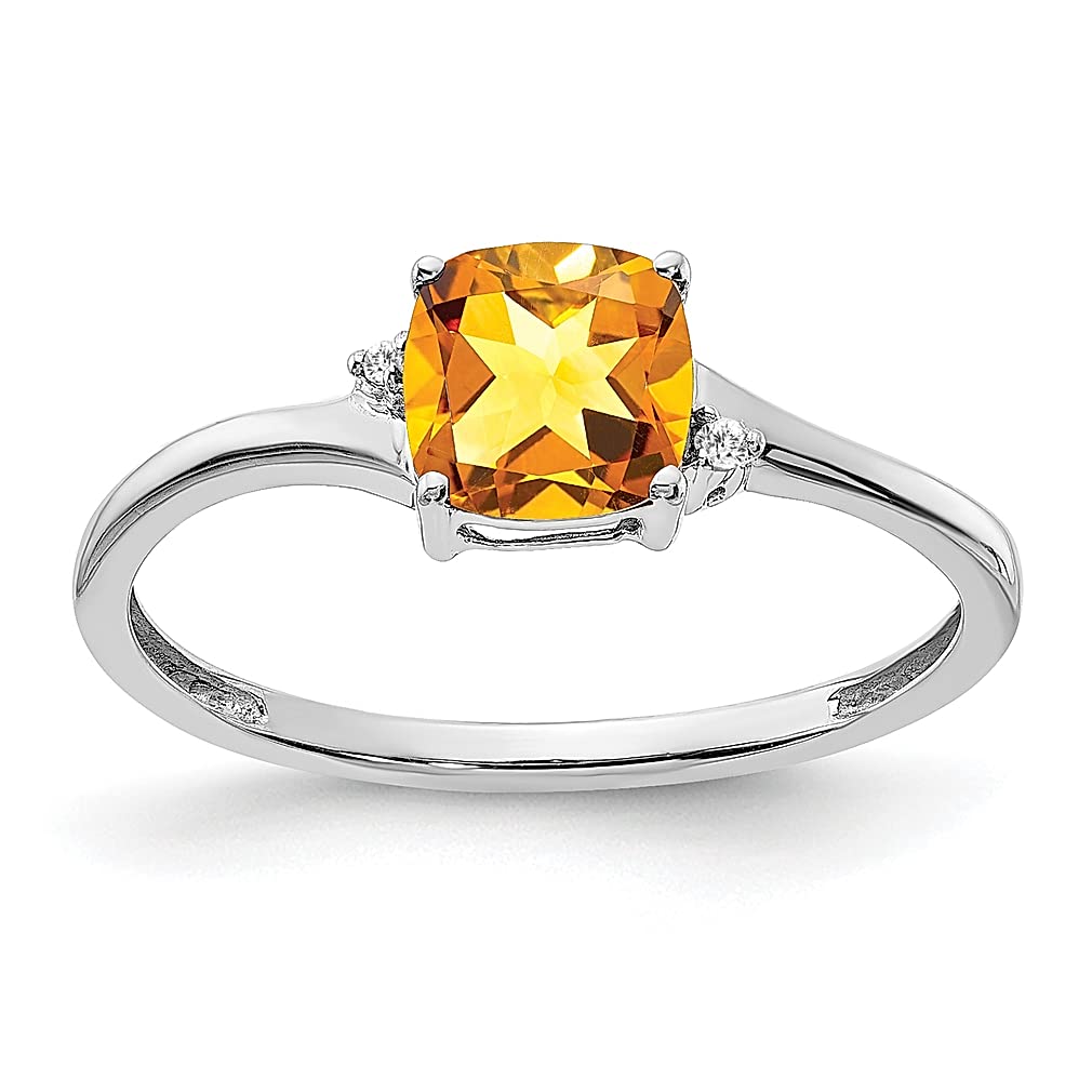 925 Sterling Silver Yellow Citrine Diamond Band Ring - Women's Birthstone Jewelry | Elegant Gemstone Ring for Her | Perfect Gift for Anniversary, Birthday & Special Occasions