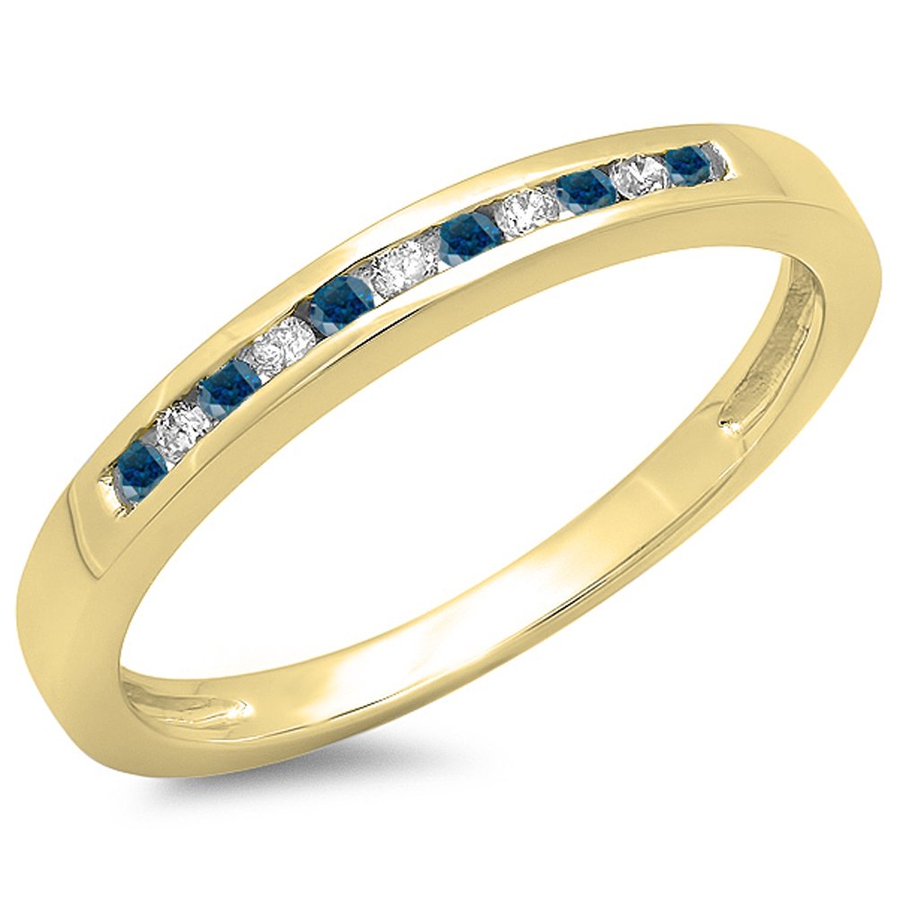 0.15 Cttw 10K Solid Gold Round Blue & White Diamond Women's Anniversary Wedding Band Stackable Ring - Perfect for Bridal Jewelry, Engagement Gift & Special Occasions