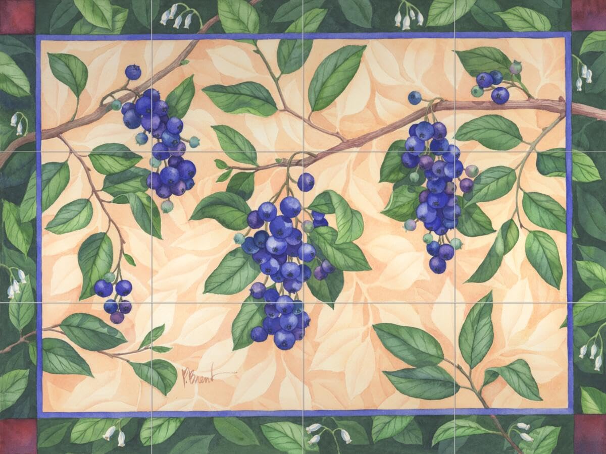 Premium Ceramic Backsplash Tile Mural - Blueberries Fruit & Vegetable Design for Kitchen & Bathroom Decor - Paul Brent Collection - Perfect for Backsplashes, Accent Walls & Home Renovation