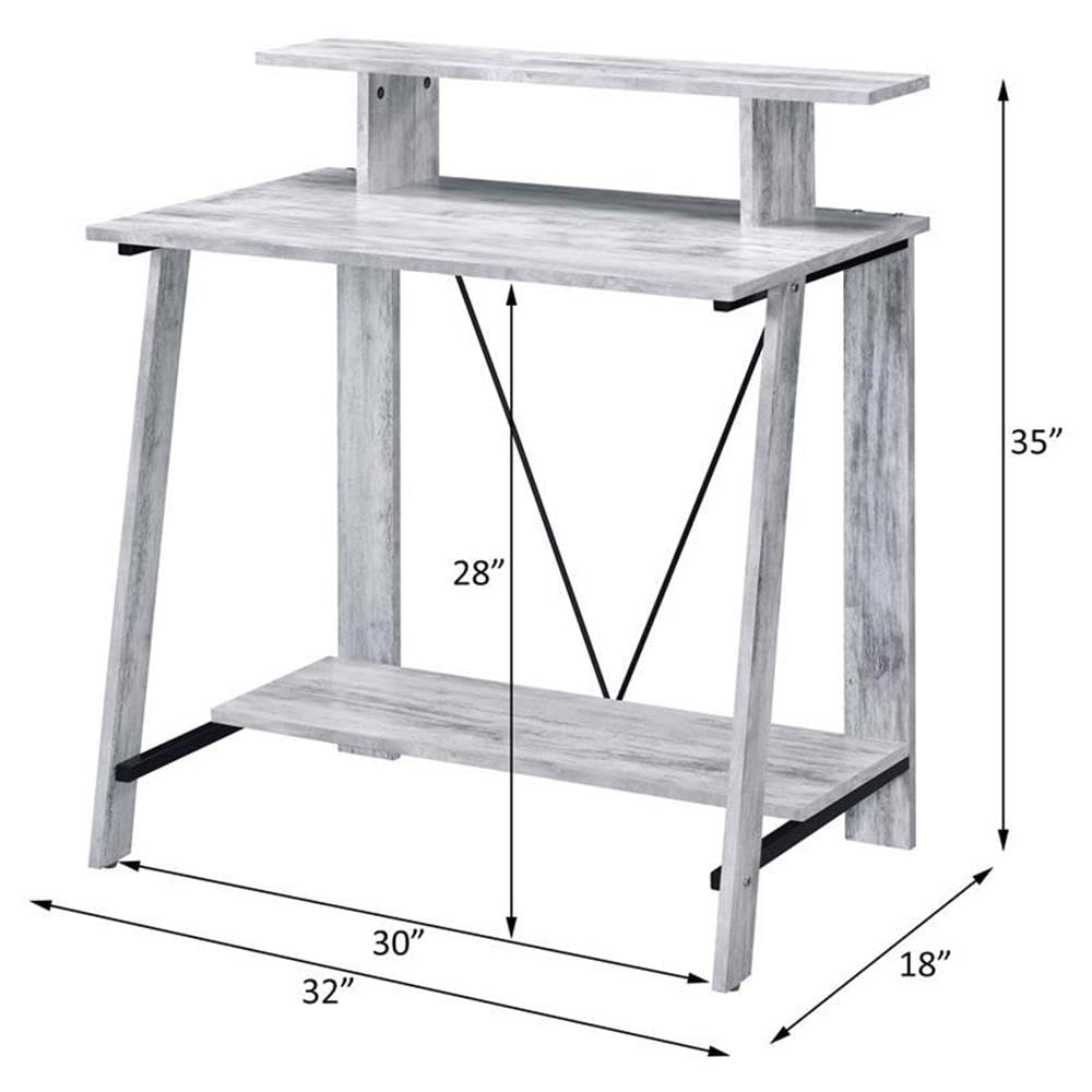 Acme Nypho Wooden 2-Tier Writing Desk - Antique White & Black Finish | Home Office Study Desk for Small Spaces, Dorm Rooms & Workspaces