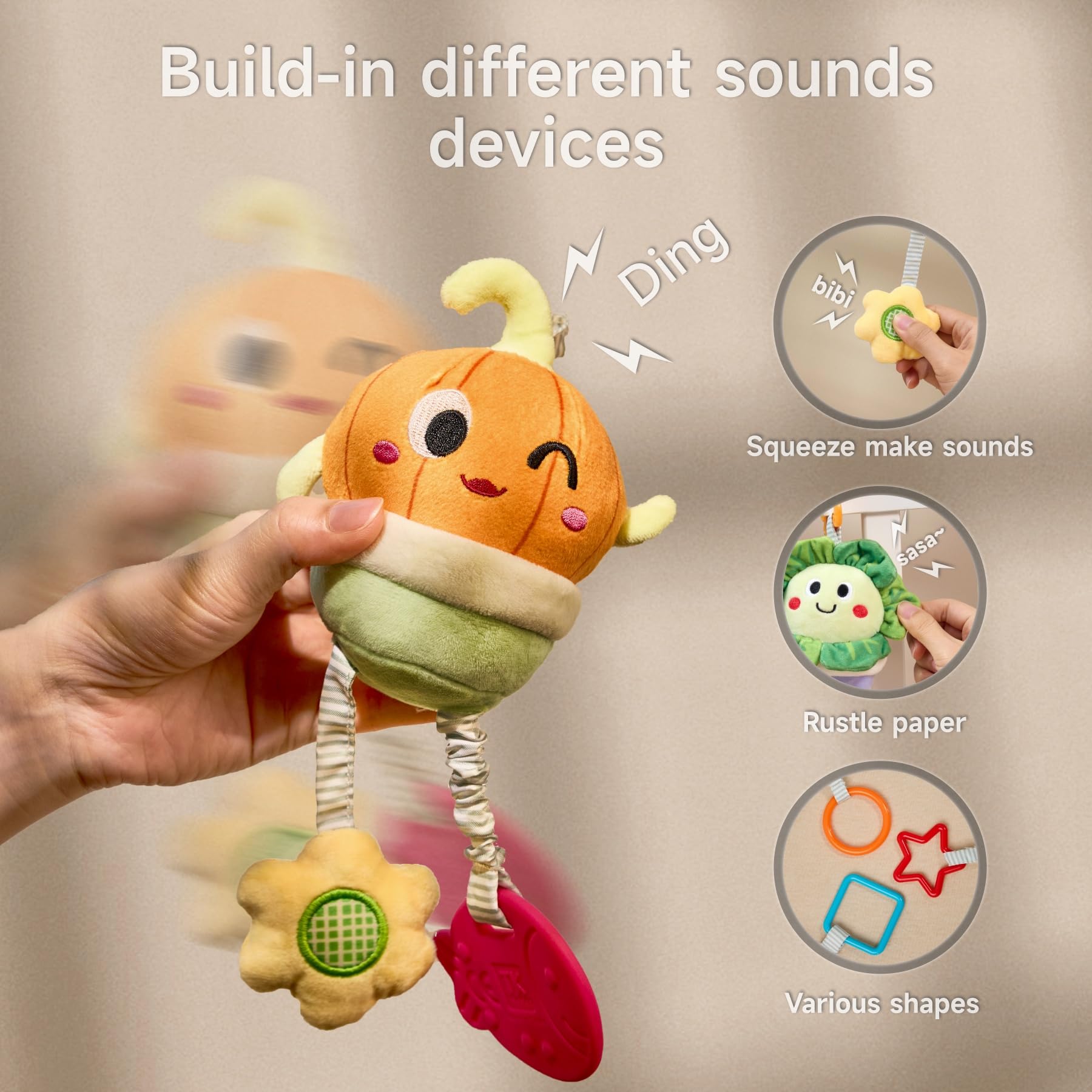 TUMAMA Baby Toys 0-12 Months - Soft Hanging Stroller & Crib Toys with Teether, Rattles & Crinkle Sounds - Sensory Developmental Toys for Newborns & Infants - Perfect for Car Seat, Stroller & Nursery Playtime