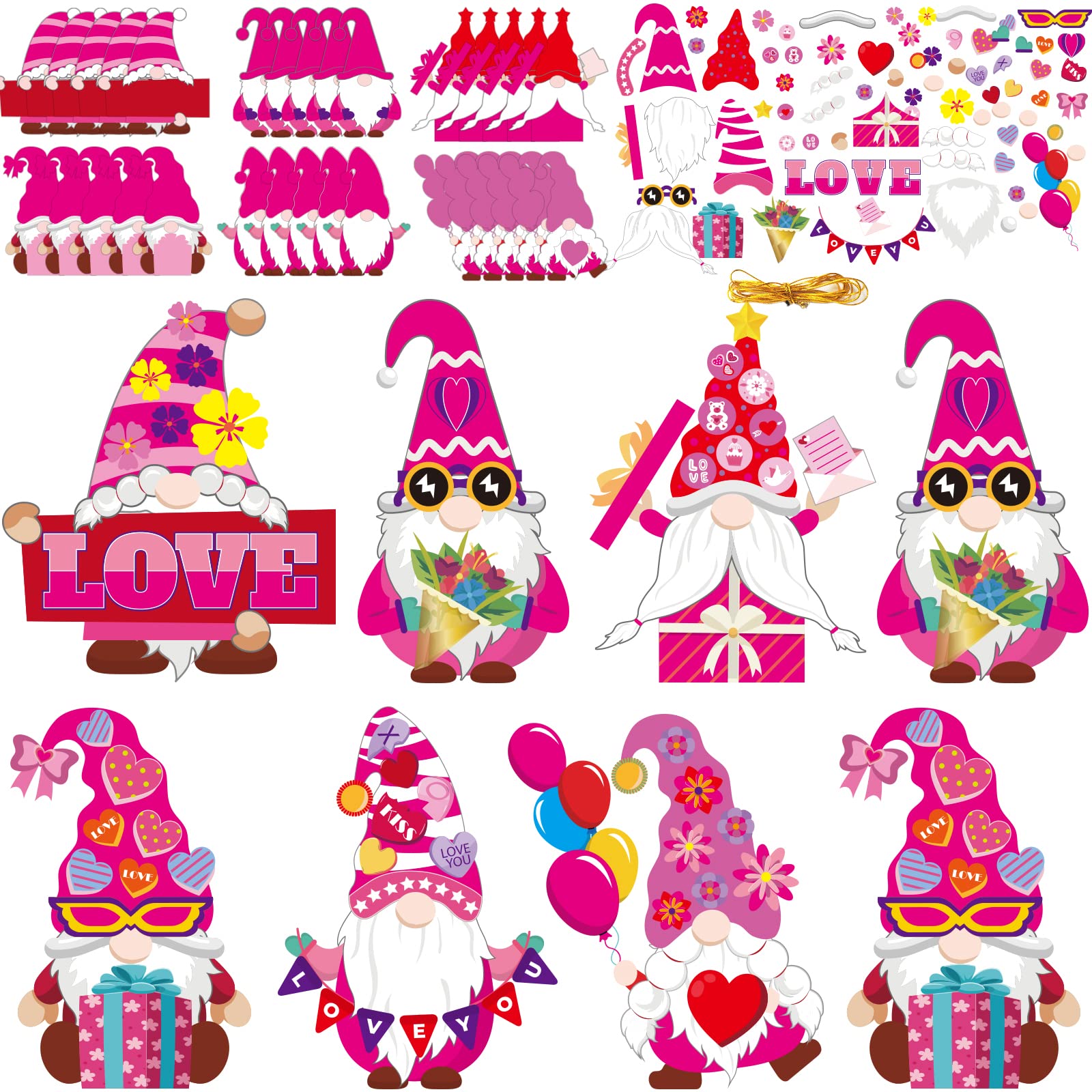 Valentine's Day Craft Kits for Kids - 30 Pack DIY Gnome Paper Art Set, Preschool Classroom Activities, Homeschool Crafts, Kindergarten Party Favors & Holiday Classroom Decorations