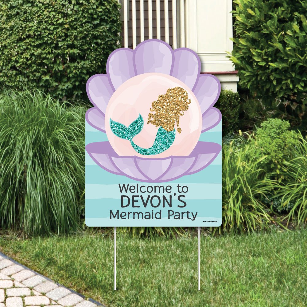 Custom Let's Be Mermaids Personalized Welcome Yard Sign - Baby Shower & Birthday Party Decorations - Outdoor & Indoor Celebration Decor for Girls