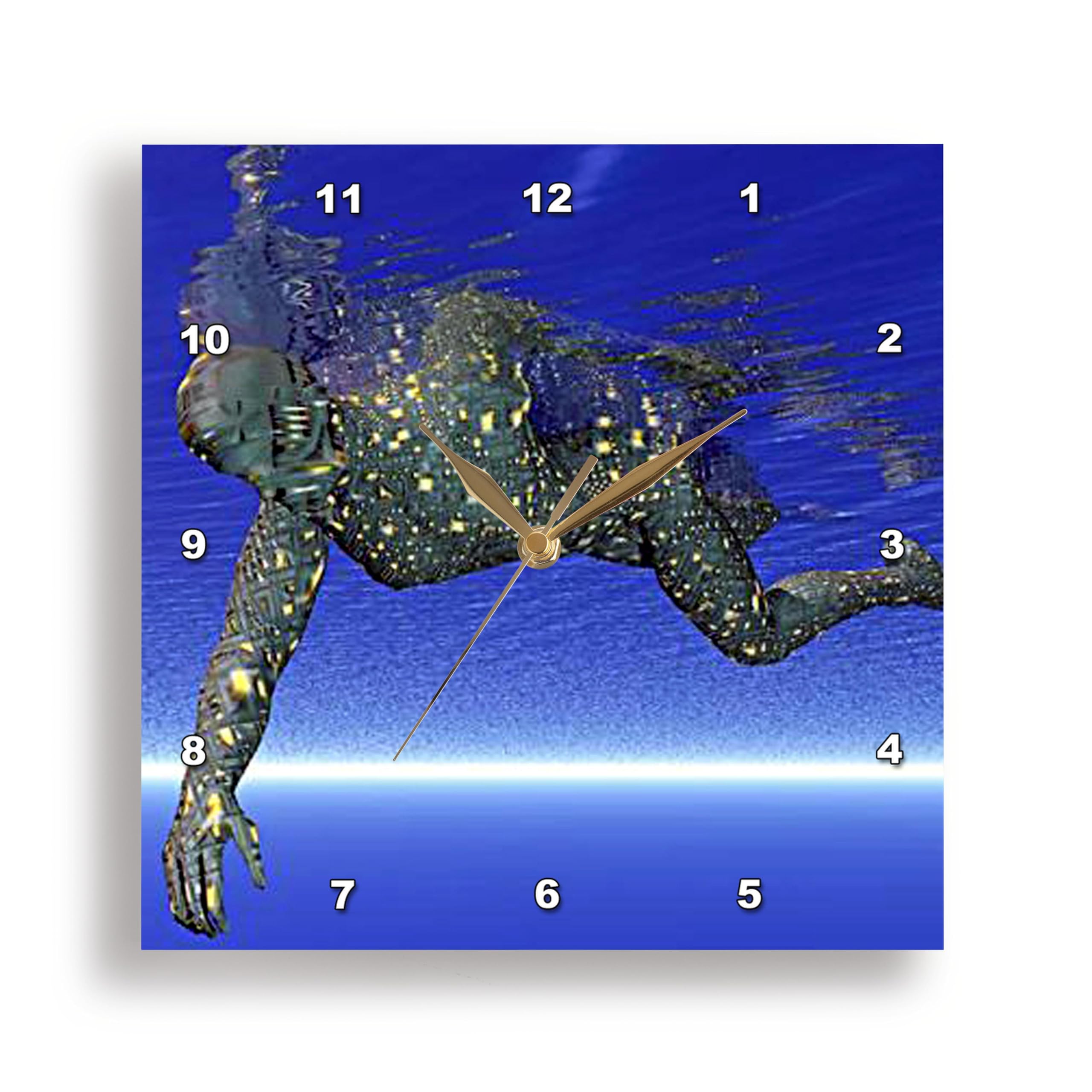 3D Swimming Robot Wall Clock - 10 x 10 Inch Modern Home Decor | Unique Kitchen, Office, Kids Room & Bathroom Wall Clock for Swimming Enthusiasts