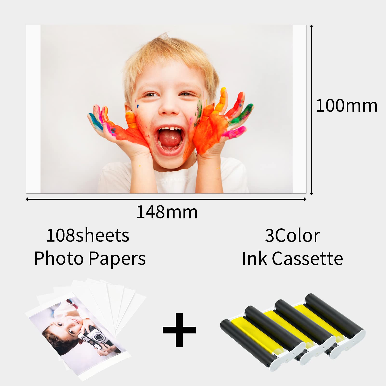 KP-108IN Compatible 4x6 Photo Paper Set - 3 Color Inks & 108 Sheets, 100x148mm Waterproof Printer Paper for Canon Selphy CP1200 CP1300 | Perfect for Home Photo Printing, Scrapbooking & Gift Cards