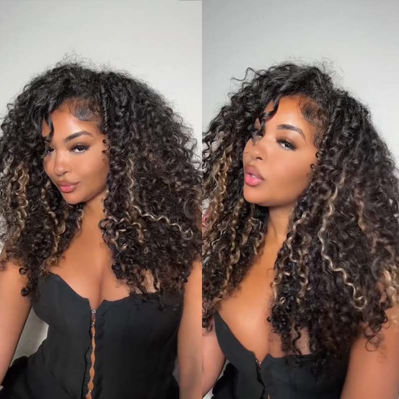 Eullair Honey Brown Highlighted Miro Curly Human Hair Lace Front Wig - Pre-Colored Glueless Lace Frontal Wig for Women, Natural Look for Daily Wear & Special Occasions
