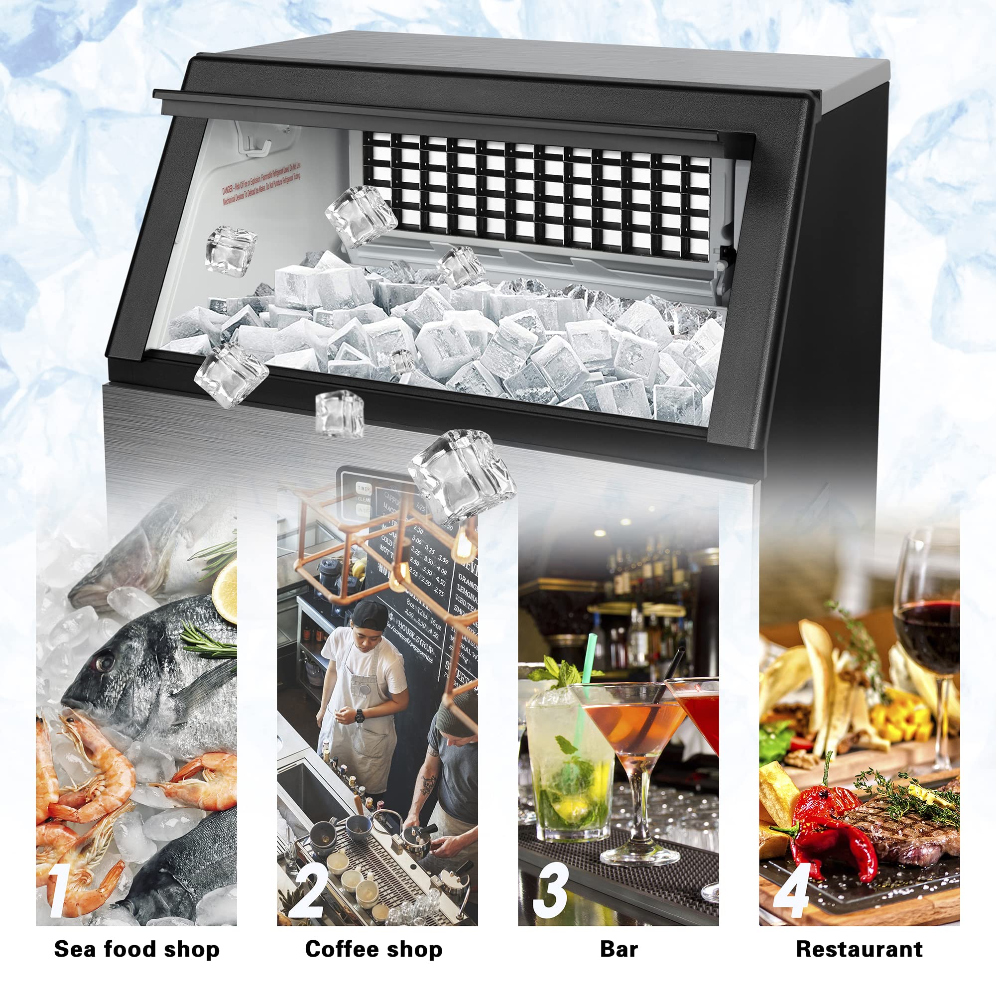 Commercial Ice Maker Machine 100Lbs/Day - 48Lbs Storage Capacity Stainless Steel Ice Cube Maker for Restaurants, Bars, Home & Office Use - Includes Ice Scoop - Perfect for Cocktails, Beverages & Food Service