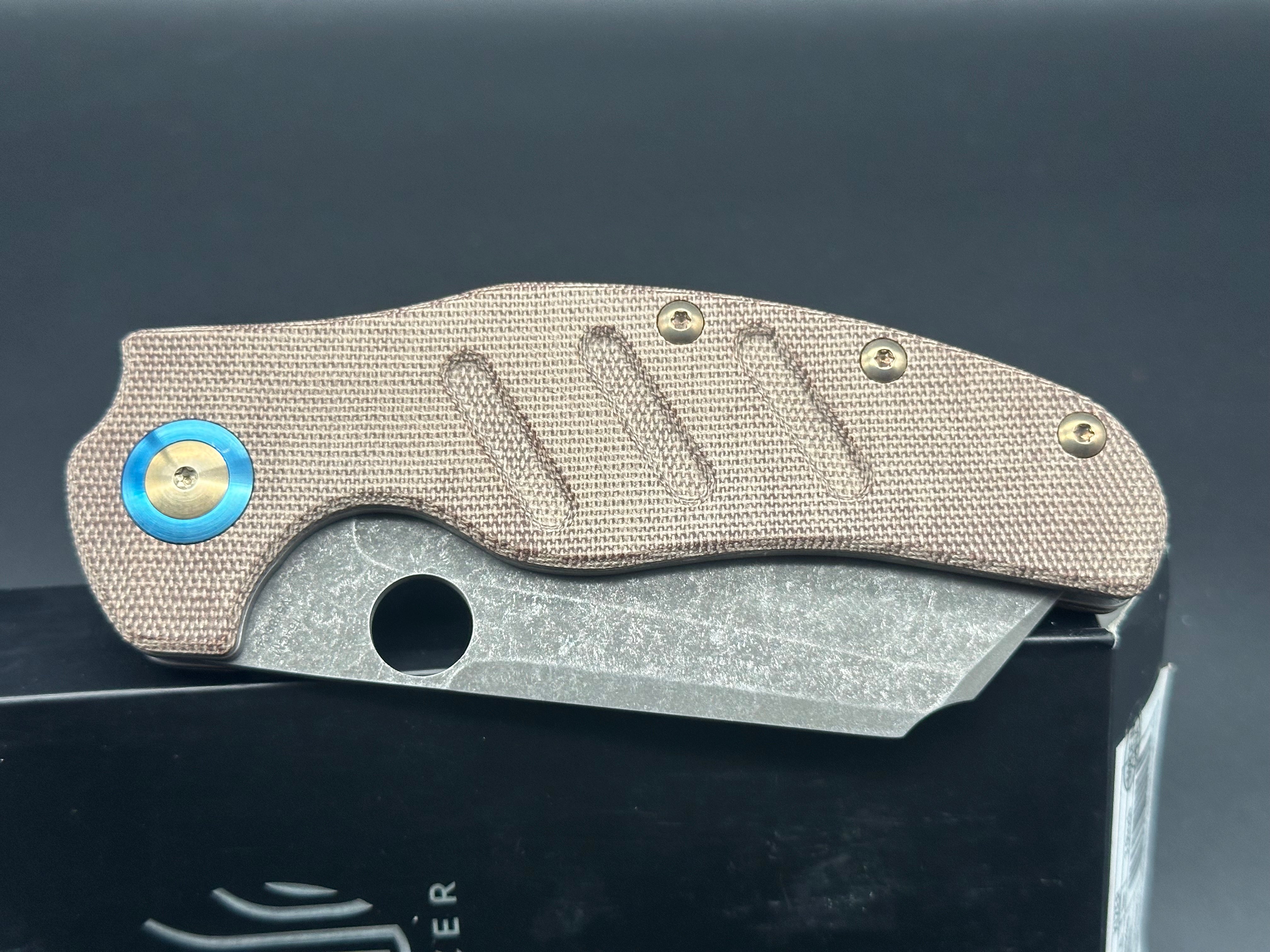KIZER C01C Sheepdog XL Folding Knife - Brown Micarta Handle, 154CM Steel Blade - Heavy Modified for Outdoor, Camping & EDC Use