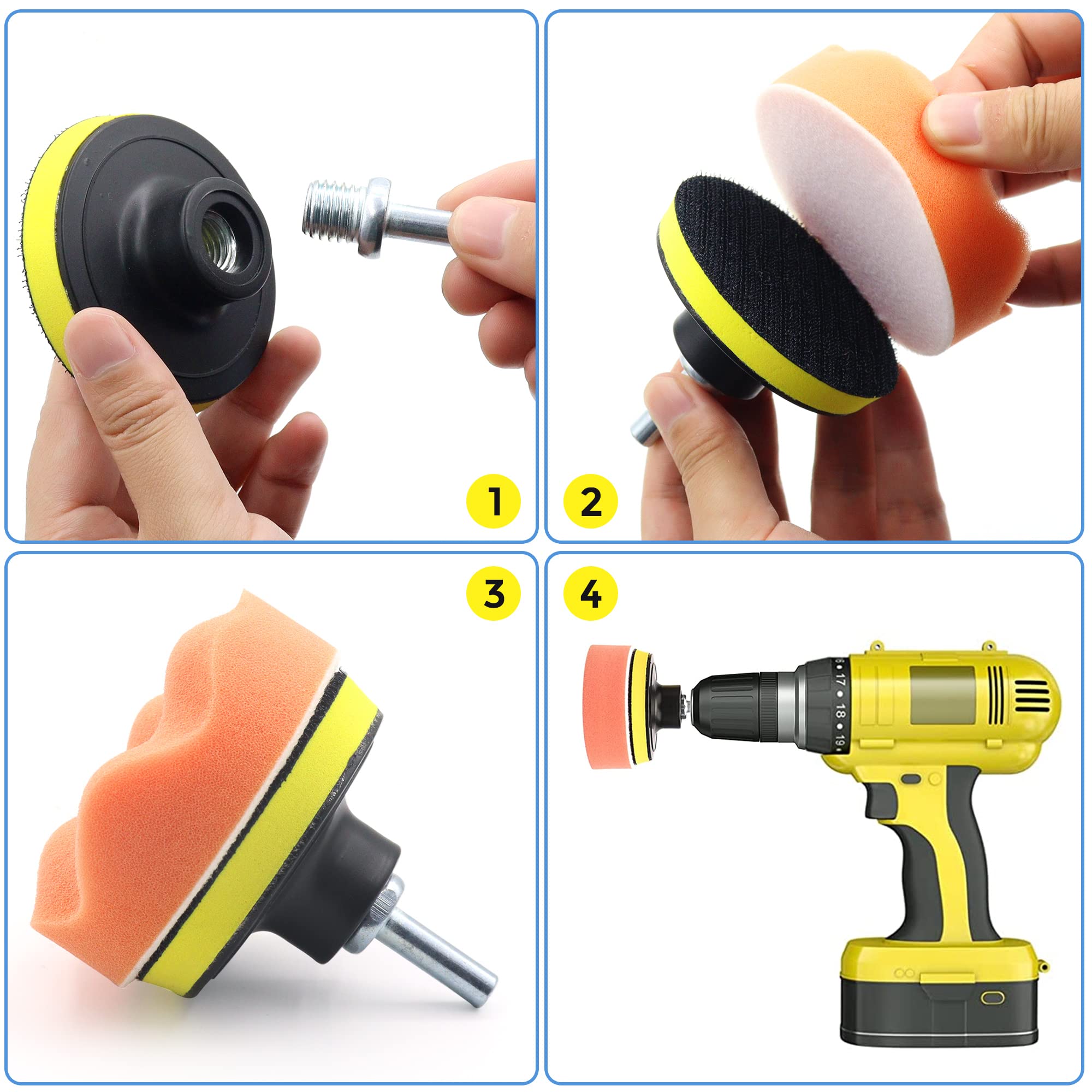 28PCS Car Polishing Pad Kit for Drill - 3 inch & 6 inch Buffing Pads for Car Detailing, Waxing, Sealing Glaze - Perfect for DIY Car Polishing, Boat & RV Cleaning