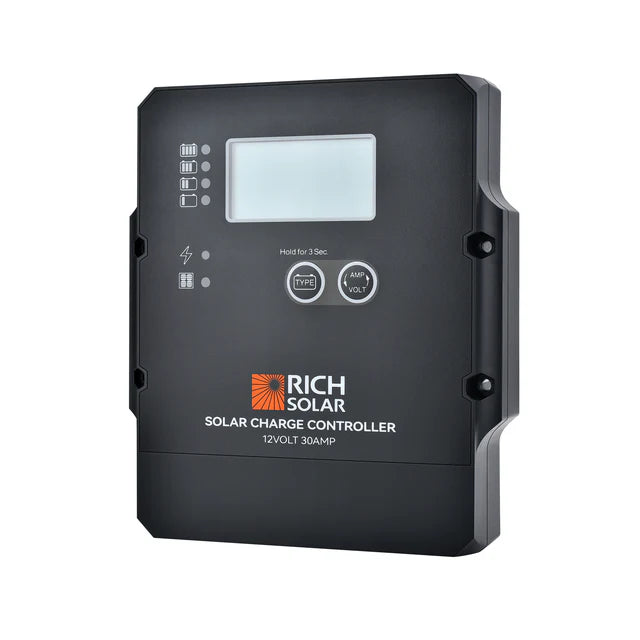 Rich Solar 30 Amp PWM Solar Charge Controller for RV, Boat, Off-Grid Power System - Waterproof & Efficient Solar Panel Regulator