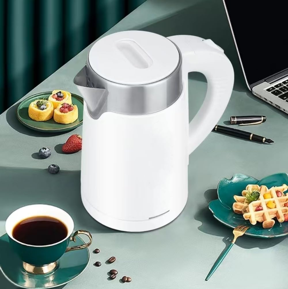 Portable Electric Tea Kettle 0.8L - Mini Travel Coffee Kettle with Stainless Steel Interior - Fast Boiling Water Heater for Tea, Coffee & Instant Meals - Perfect for Camping, Office & Dorm Use (White)