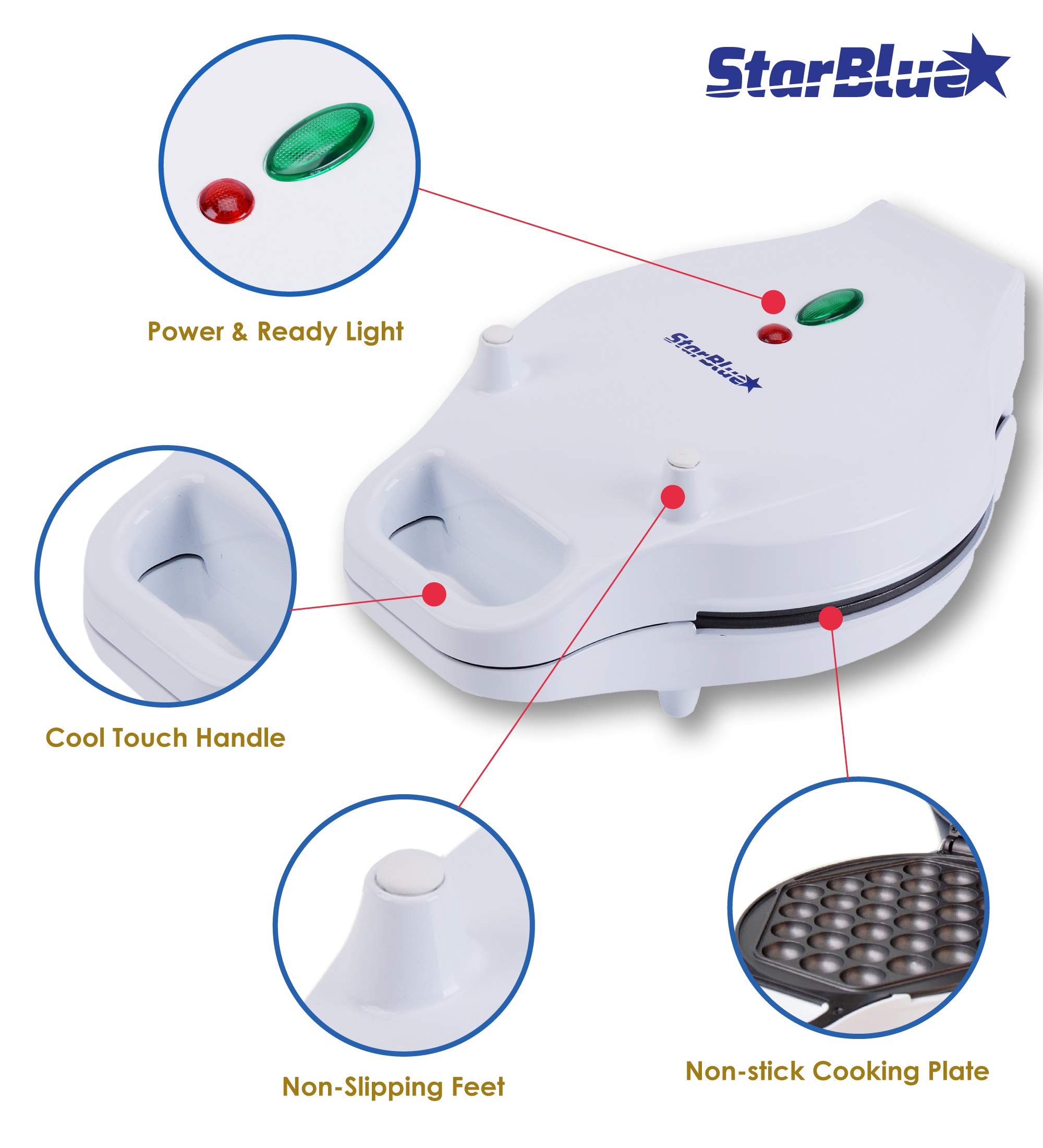 StarBlue Hong Kong Egg Waffle Maker Machine - Bubble Waffle Maker with Non-Stick Surface - Makes Authentic Hong Kong Style Waffles in 5 Minutes - Perfect Gift Idea for Home, Cafe, or Party Use - European Plug
