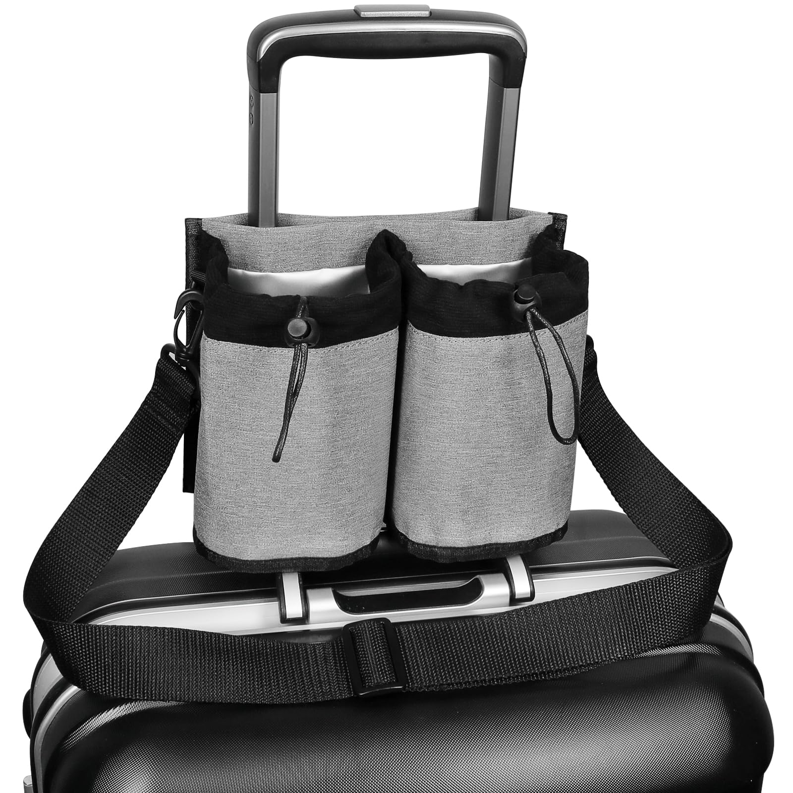 Travel Cup Holder for Luggage - Hands-Free Drink Holder with Adjustable Shoulder Strap | Durable Suitcase Accessory for Flight Attendants & Travelers | Perfect for Airports, Commuting & Road Trips (Gray)