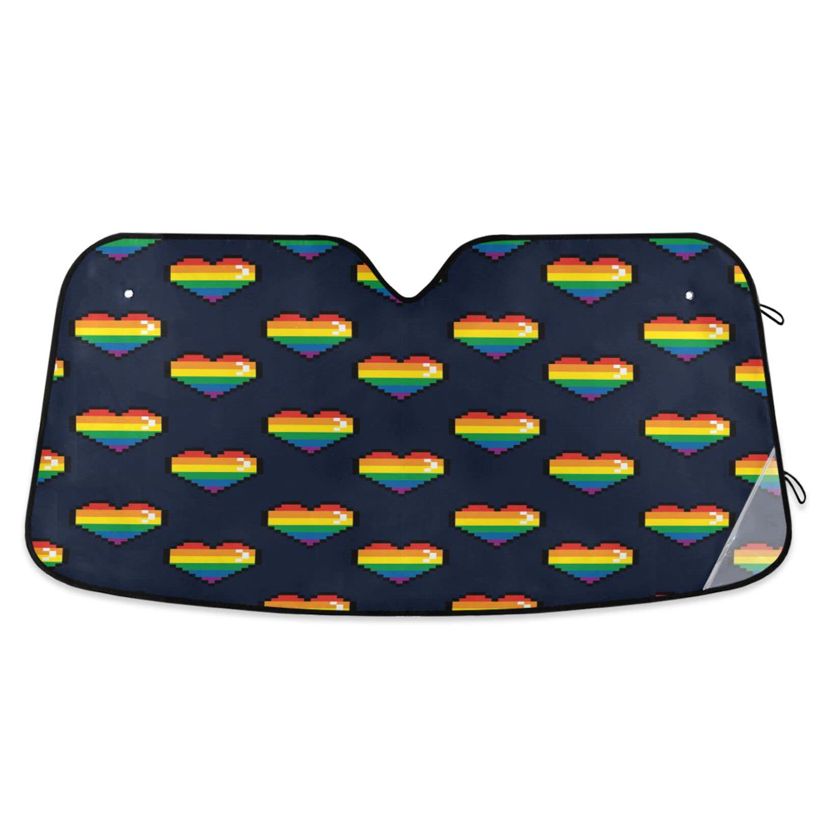Boccsty Rainbow Pride Heart Car Windshield Sun Shade for SUV, Truck & Auto - UV Protection Window Shade for Men, Women & Baby - Perfect for Summer, Road Trips & Pride Events
