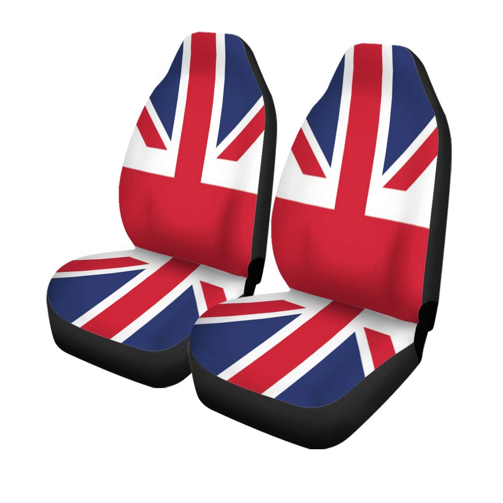 Pinbeam British Union Jack Red & Blue Stripe Car Seat Covers - Universal Fit for Cars, Trucks & SUVs (Set of 2) | Durable Auto Accessories Protectors & Stylish Car Decor | Perfect for Road Trips, Daily Commutes & Vehicle Protection