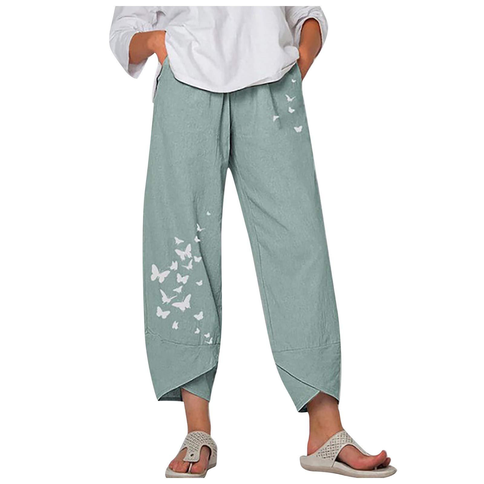 AIHIHE Women's Plus Size Summer Travel Pants - Floral Print Wide Leg Cropped Trousers with Pockets | Loose Comfortable Casual Pants for Vacation, Beach & Outdoor Activities