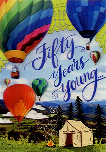 Designer Greetings 3D Hot Air Balloons Lenticular Motion Birthday Card - 50th Birthday Celebration for Him or Her - Perfect for Milestone Birthdays & Special Occasions