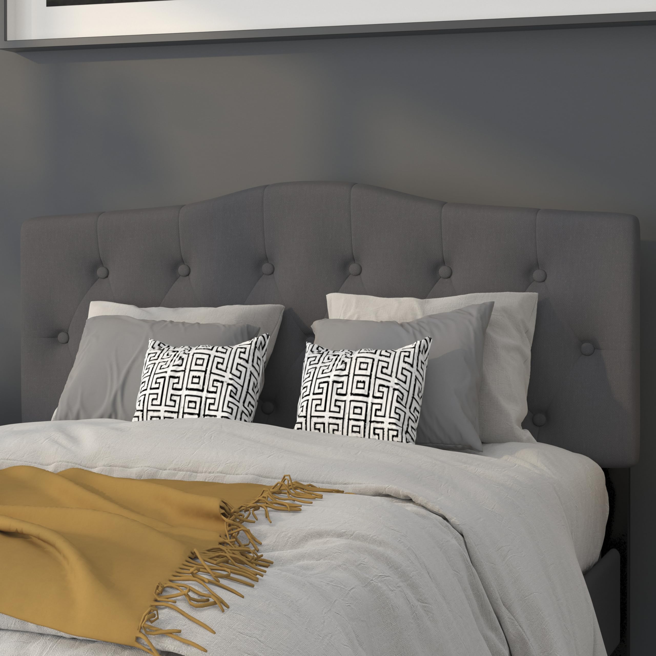 Dark Gray Tufted Upholstered Full Size Headboard - Luxurious Bedroom Decor for Master & Guest Rooms - Perfect for Modern, Contemporary & Farmhouse Style Bedrooms