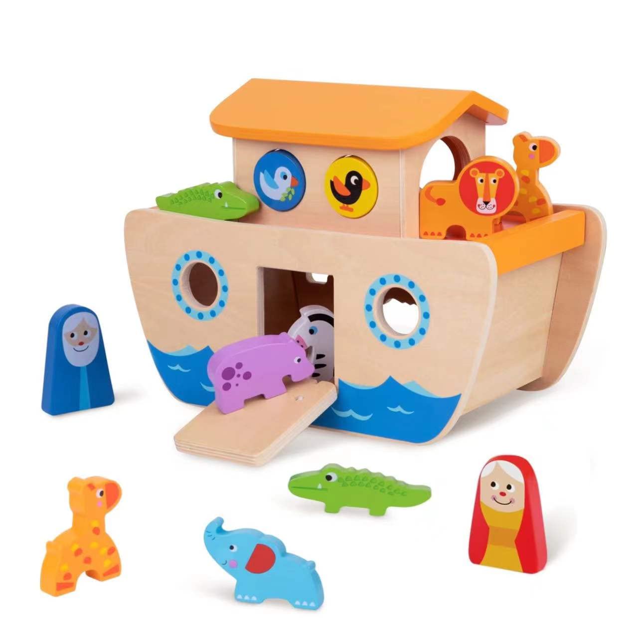 TOOKYLAND Wooden Noah's Ark Animal Shape Sorter Toy - Bible Story Educational Montessori Toy for Toddlers Ages 2-4 - Perfect Baptism Gift for Boys & Girls - Great for Sunday School, Homeschool & Early Learning Playtime