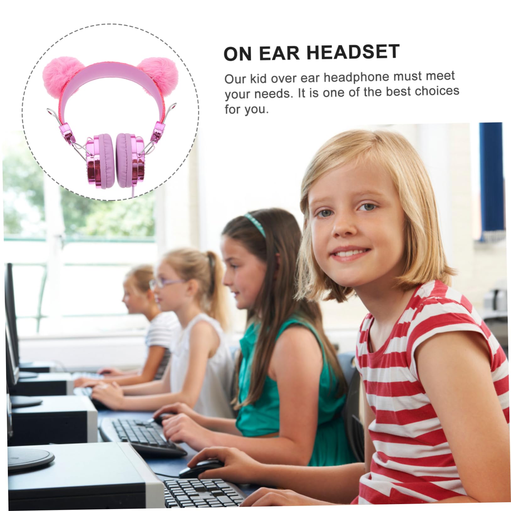 ABOOFAN Kids Headphones with Microphone - Soft Over-Ear Cat Ear Headphones for Children, 3.5mm Jack, Noise Reduction for Online School, Gaming & Travel (Random Colors) - Perfect for Remote Learning, Video Calls & Mobile Devices