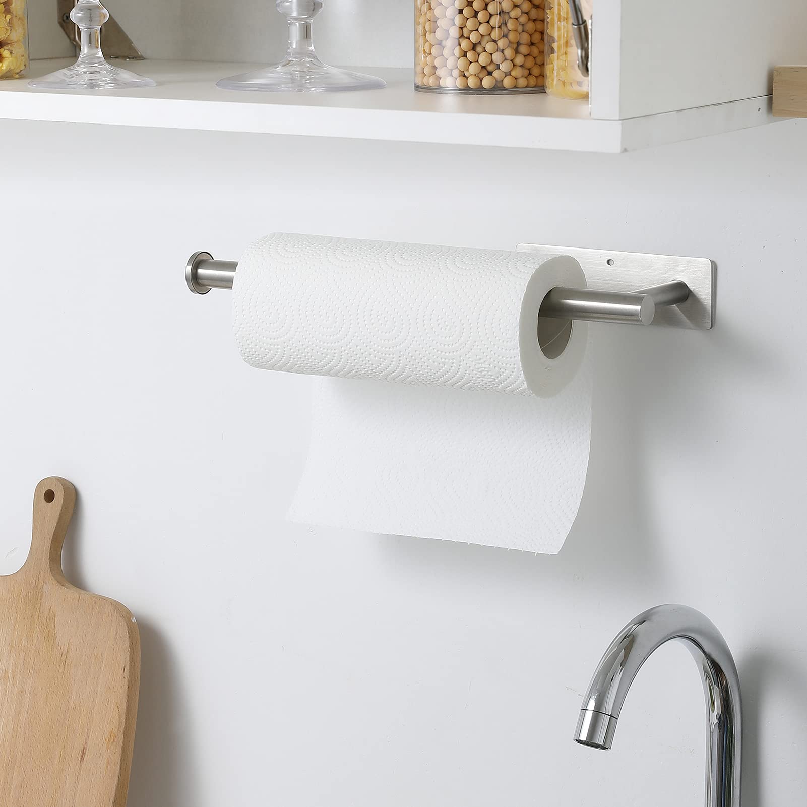 2 Pack Under Cabinet Paper Towel Holder - Stainless Steel Kitchen Towel Rack with Adhesive Mount for Bathroom & Kitchen, Wall Mounted Matte Black Paper Towel Dispenser (SUS304) - Perfect for Small Spaces & Easy Access While Cooking