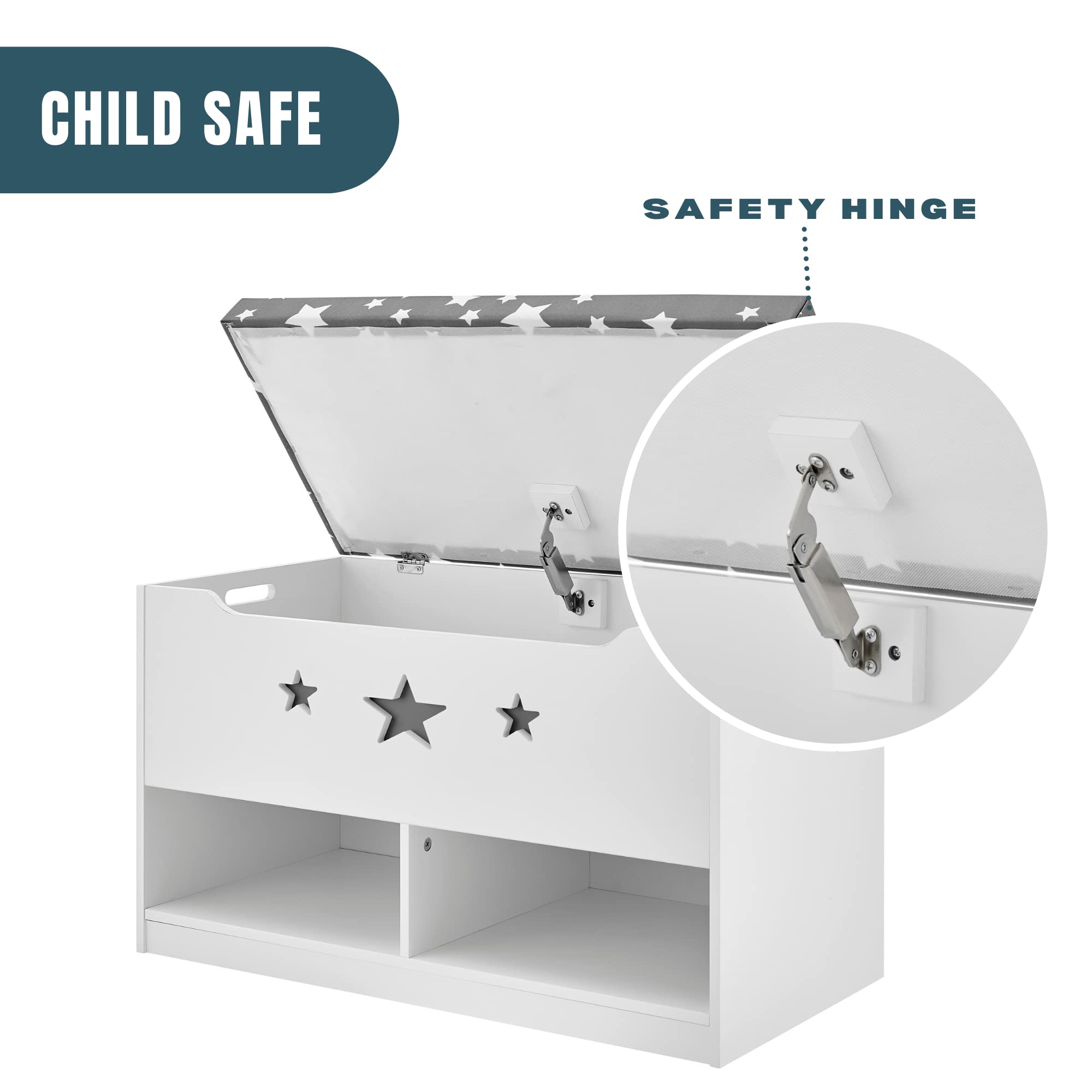 Gray & White Kids Toy Storage Bench with Cushion Seat - Multi-Functional Organizer for Toys, Shoes & Books - Perfect for Bedroom, Playroom & Nursery Organization