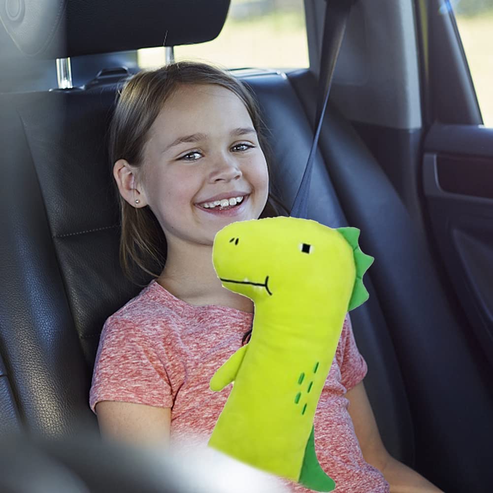 Katutude Soft Plush Car Seat Belt Pads for Kids & Adults - Adjustable Neck & Shoulder Support Pillow with Dinosaur Design | Comfortable Seat Belt Cushion Cover for Long Road Trips & Daily Commutes