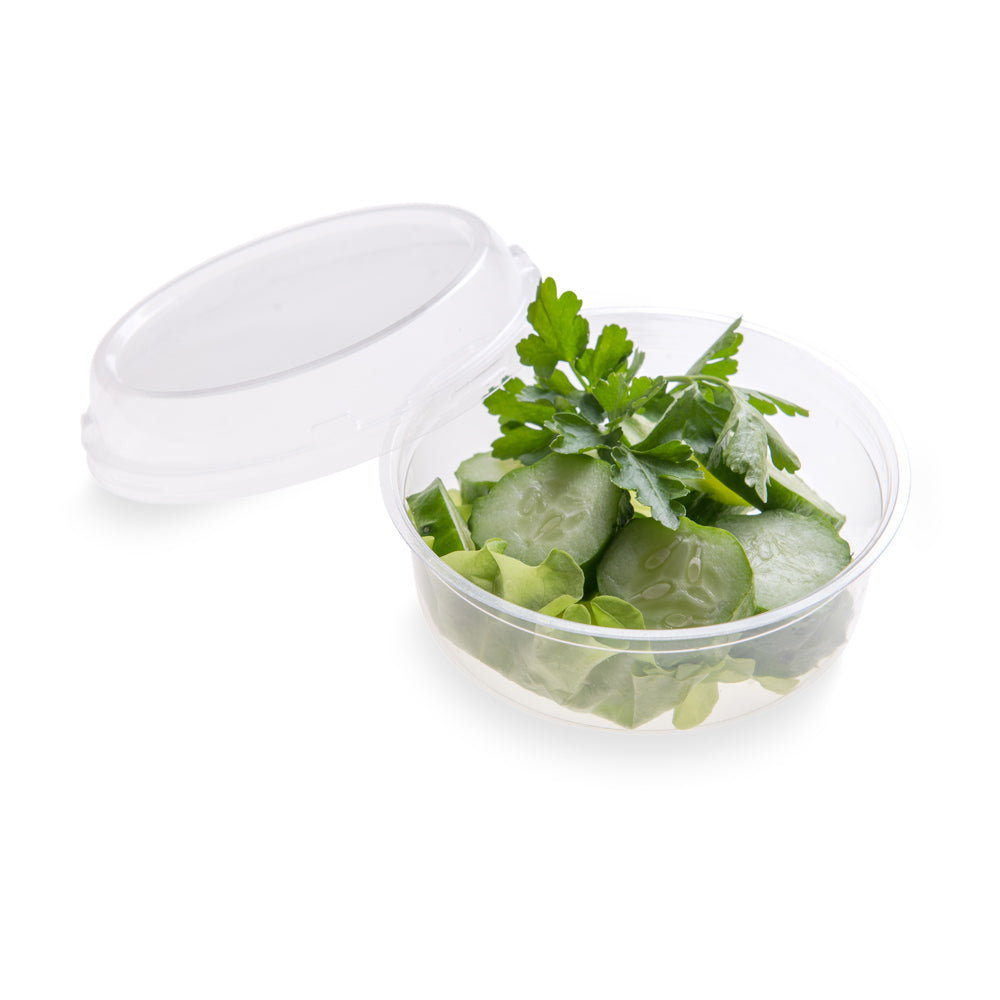 Eco-Friendly Round Clear PLA Plastic Dome Lids - Compostable & Biodegradable, Fits To-Go Deli Containers (500 Count Box) - Perfect for Food Storage, Takeout Meals & Sustainable Catering