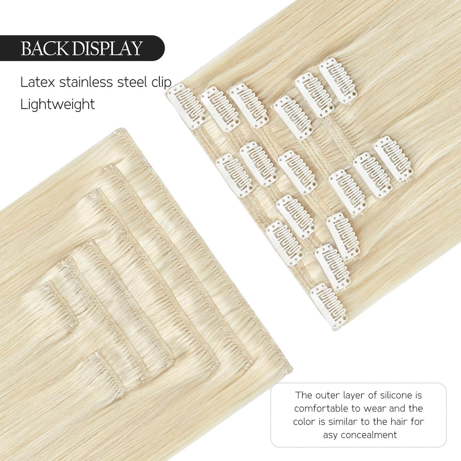 HUAYI Platinum Blonde 20 Inch Human Hair Clip-In Extensions - 7pcs 120g 100% Real Human Hair for Women (#60) | Perfect for Parties, Weddings & Daily Styling