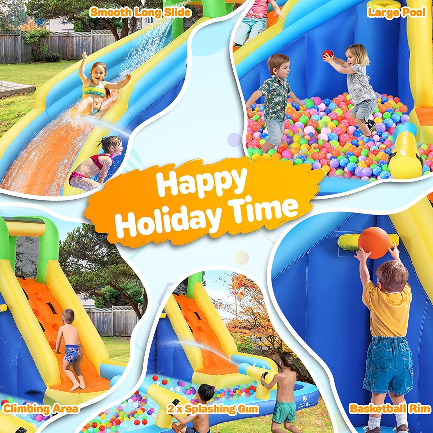 **DREAMVAN Inflatable Water Slide for Kids - Bounce House with Splash Pool, Climbing Wall, Basketball Hoop & Water Cannon - Backyard Water Park for Summer Fun, Outdoor Birthday Parties & Family Gatherings**