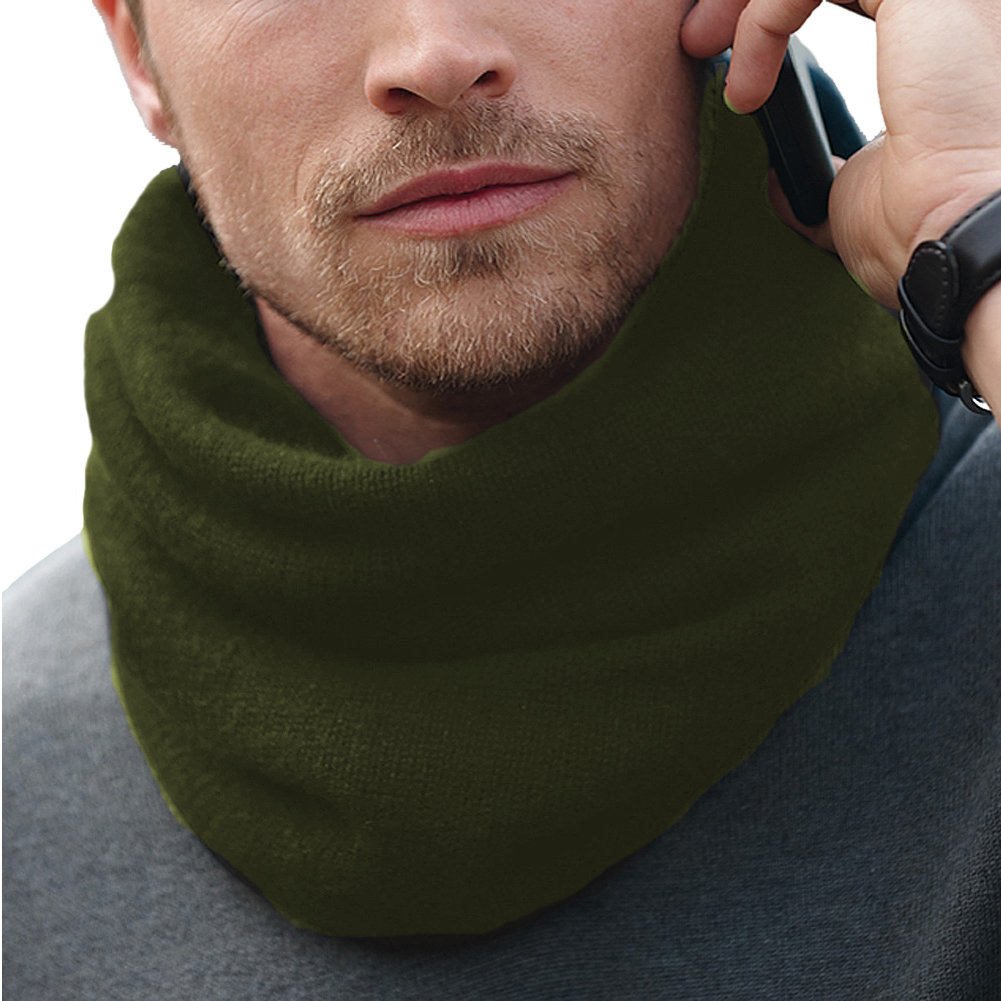 Parisbonbon Men's 100% Cashmere Neck Warmer Scarf - Olive Green, One Size, Soft & Warm Winter Accessory for Outdoor Activities & Cold Weather Fashion