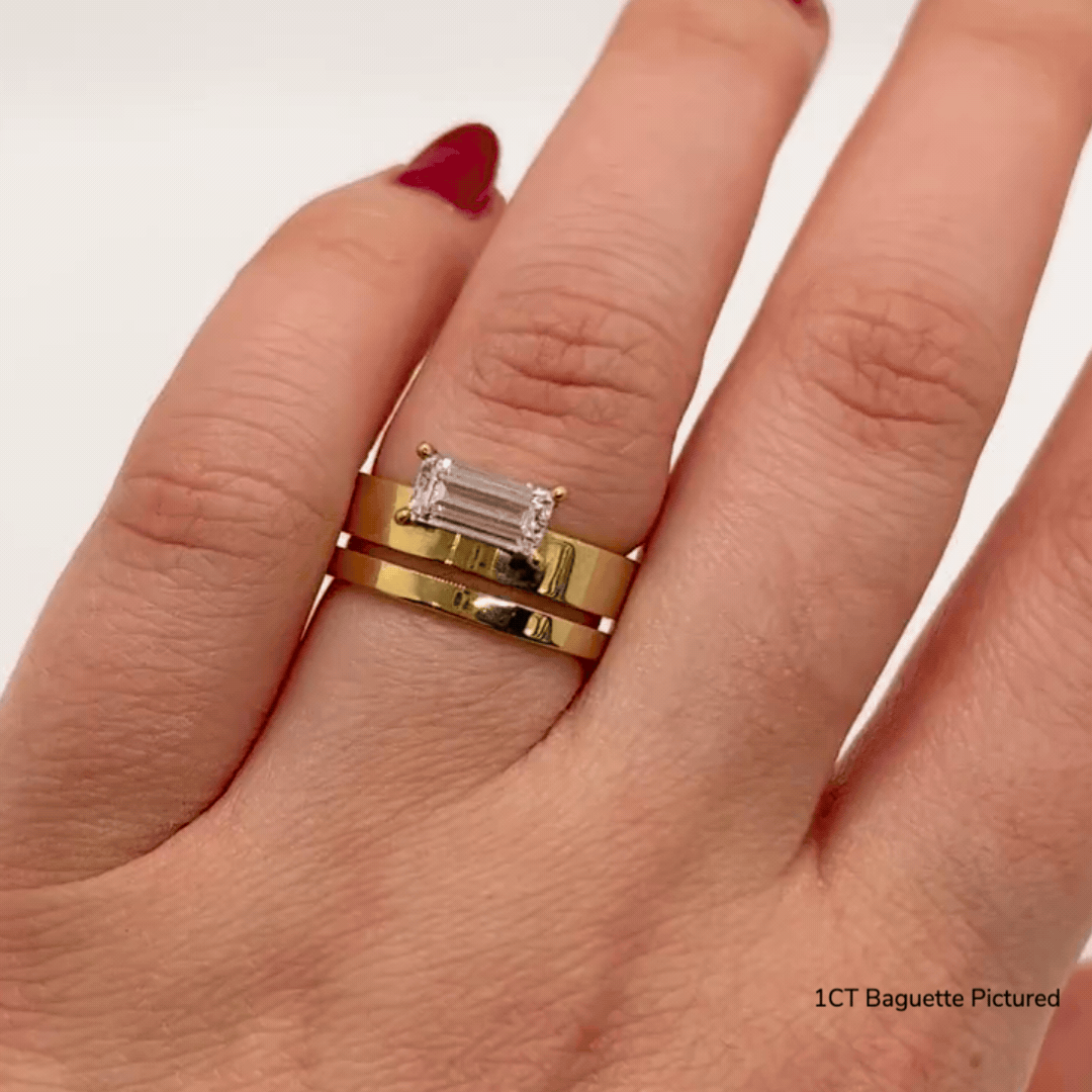 East West Baguette Offset Double Ring - Elegant Stackable Gold & Silver Rings for Women, Minimalist Dainty Jewelry Gift for Her - Perfect for Everyday Wear, Date Nights & Special Occasions
