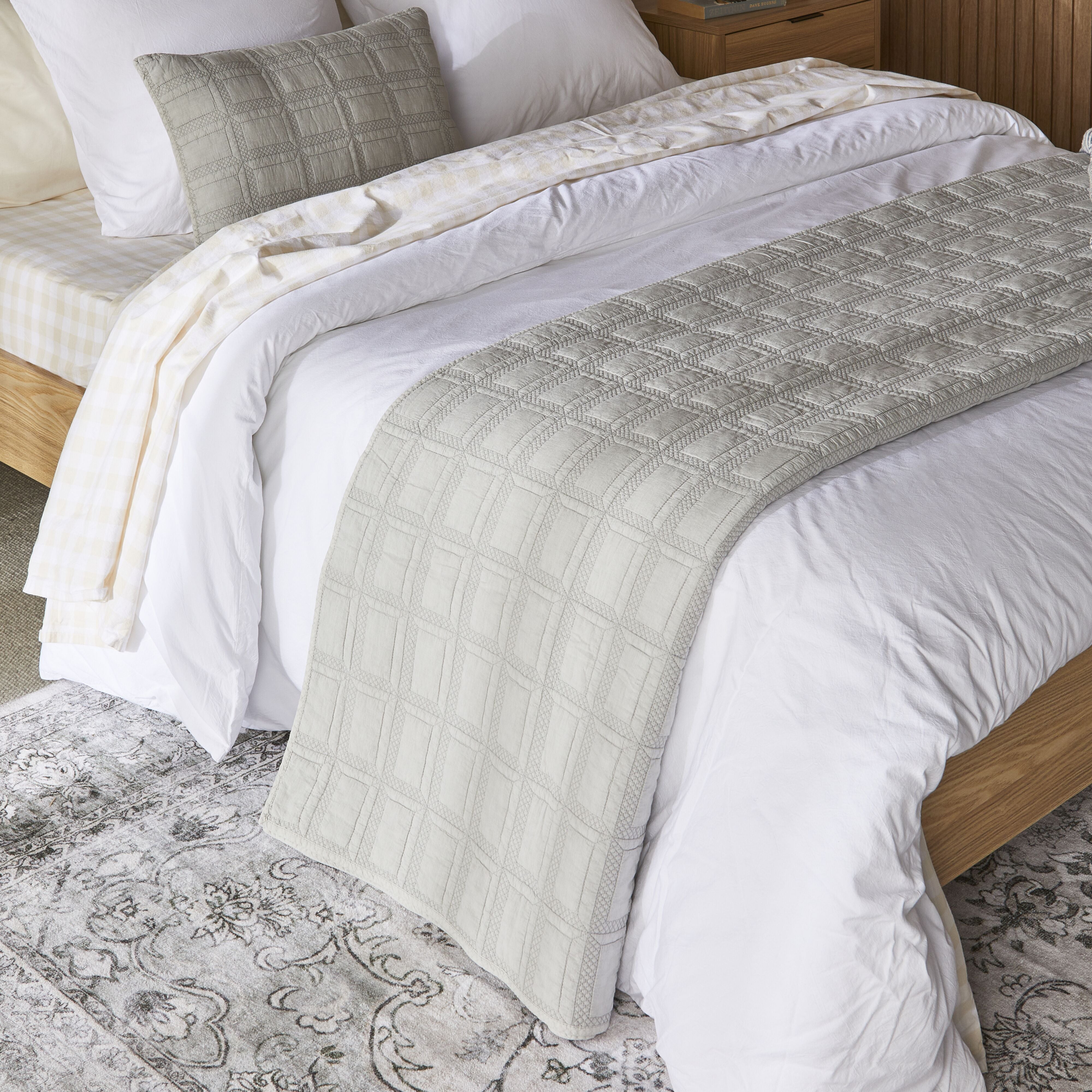 Asher Soft Washed Voile Quilted Coverlet - Light Grey 86x94 Inches - Luxury Bedding for Master Bedroom & Guest Room