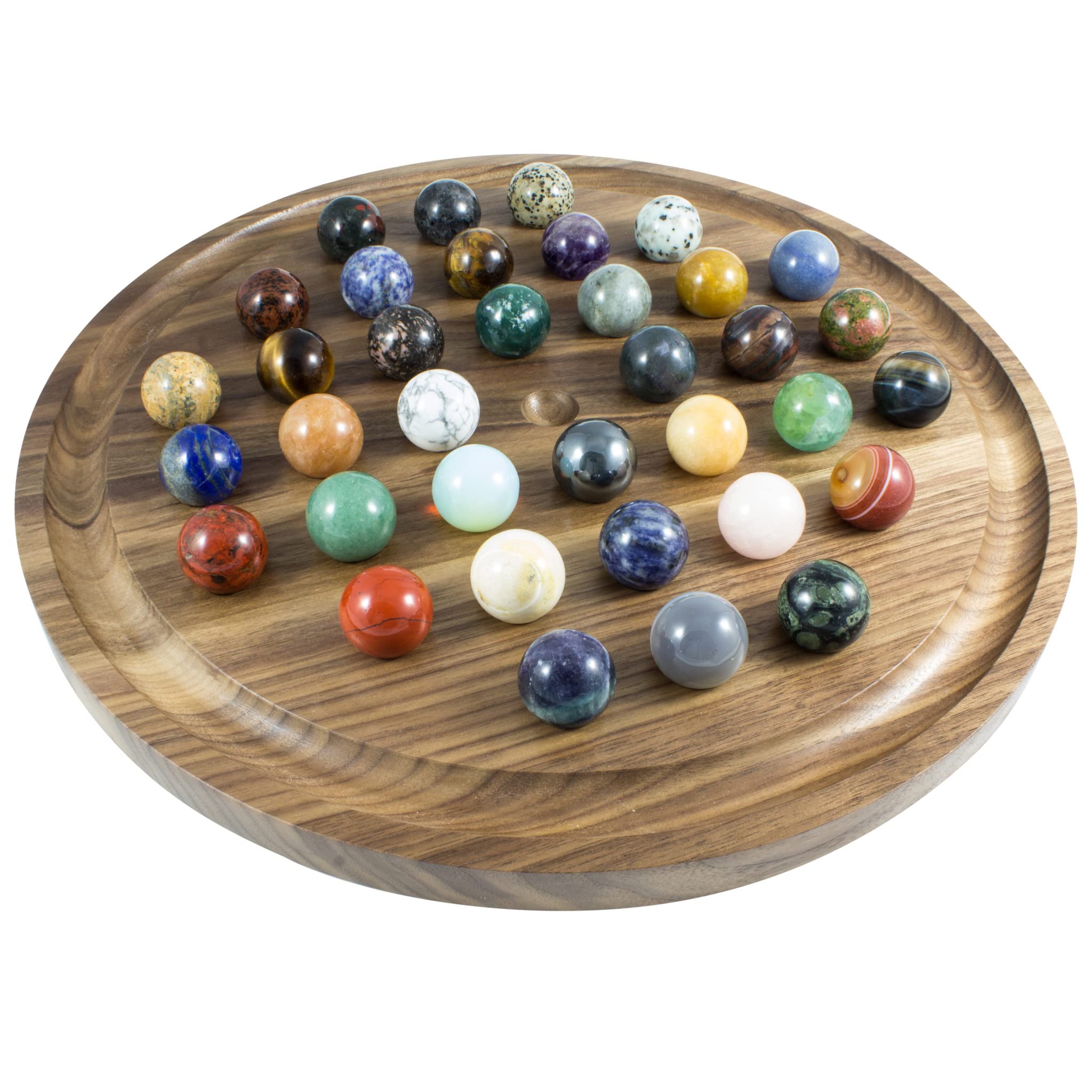Premium XL Solitaire Board Game with Semi-Precious Stone Marbles - Handcrafted in USA | Classic Strategy Game for Adults & Family Game Night