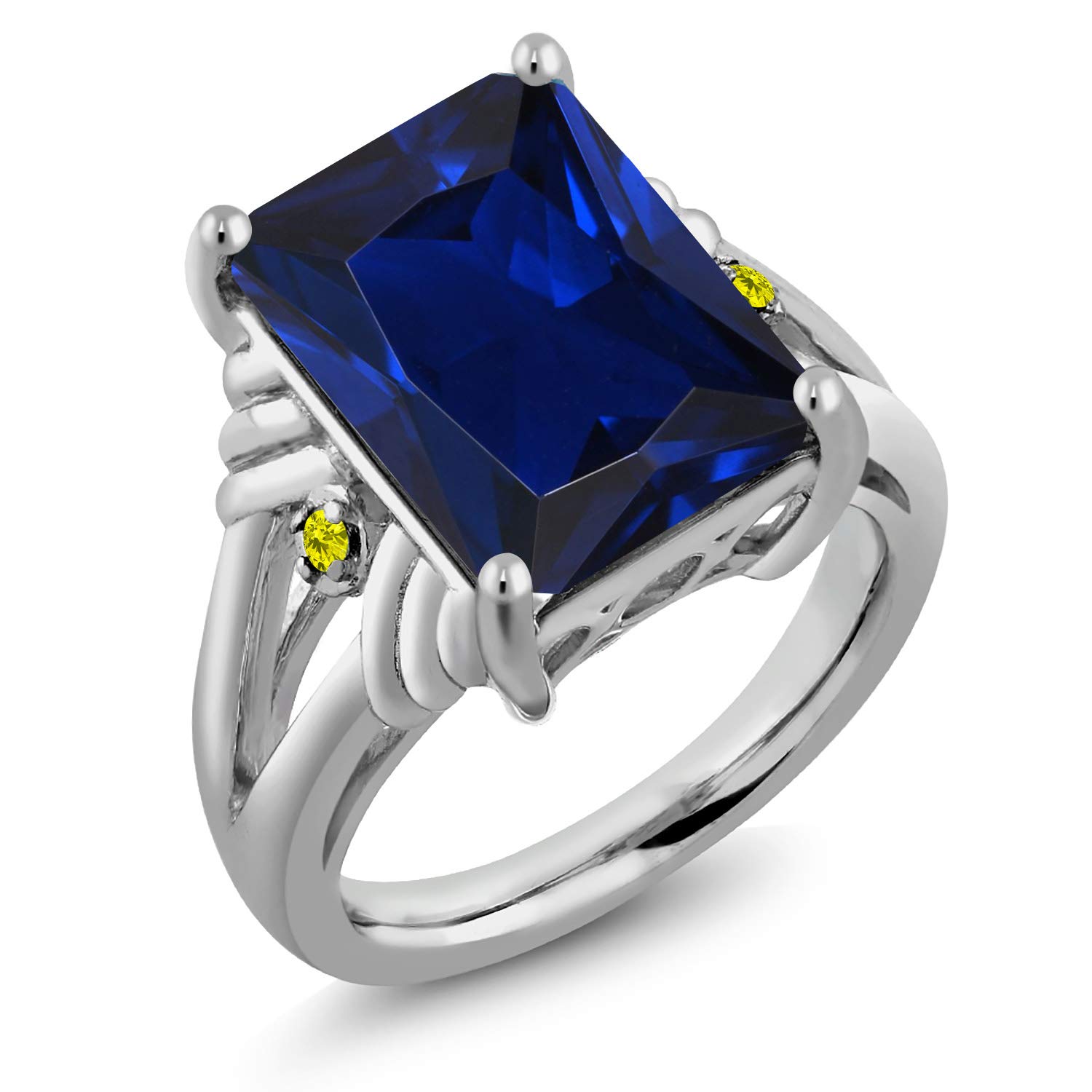10.03 Ct Octagon Blue Created Sapphire & Canary Diamond 925 Sterling Silver Ring for Women | Elegant Gemstone Jewelry for Engagement, Anniversary & Special Occasions
