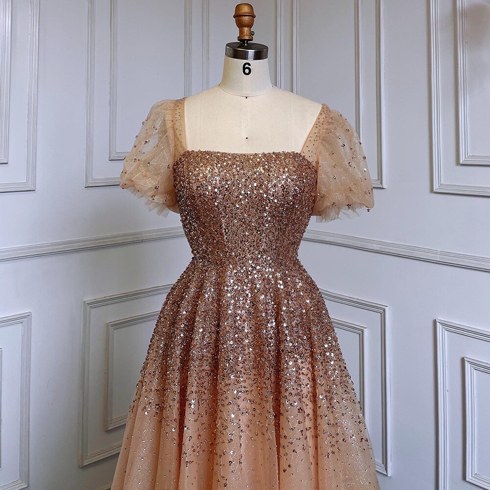 Serene Hill Sexy Gold A-Line Luxury Sparkle Beaded Lace-Up Evening Dress Gown for Women 2025 | Formal Party, Prom, Wedding Guest, Black Tie Event