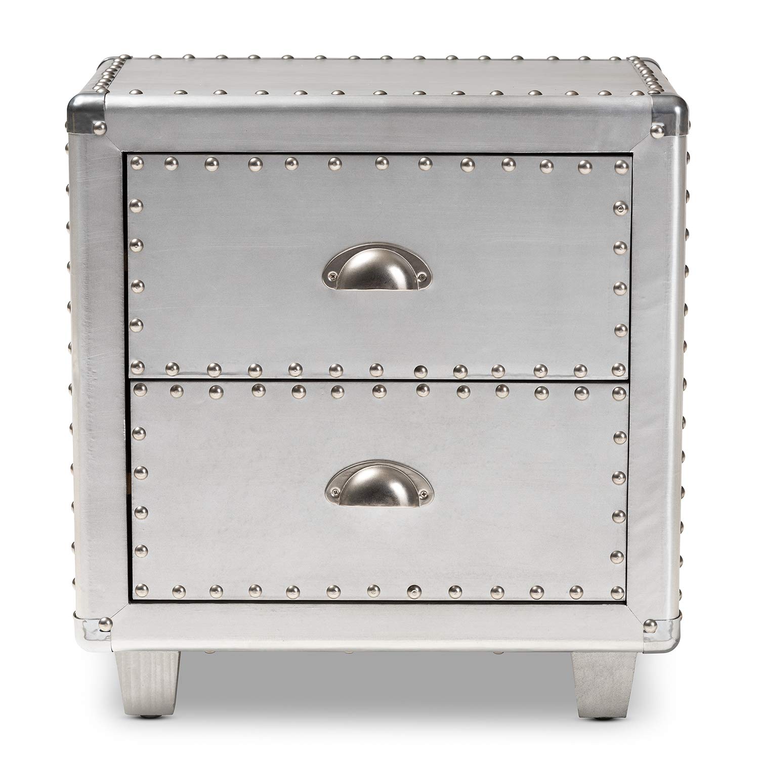 Baxton Studio Modern Nightstand with Drawer - Silver Finish Bedside Table for Bedroom, Living Room & Guest Room Storage