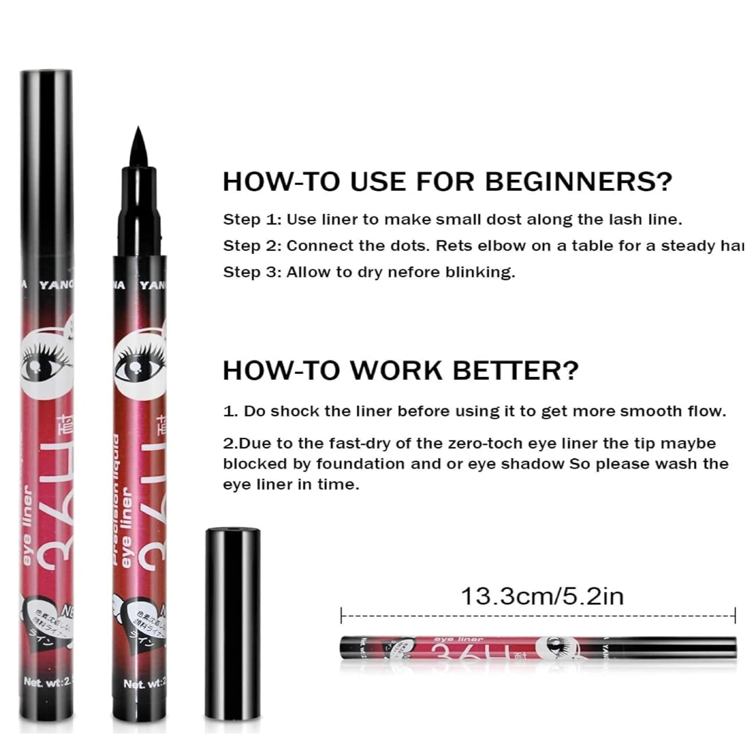 36H Waterproof Liquid Eyeliner - Ultra-Precise Long Lasting Eyeliner Pencil (Black, 6 Pack) | Smudge-proof & Water-resistant for All-Day Wear | Perfect for Daily Makeup, Party Looks & Professional Use