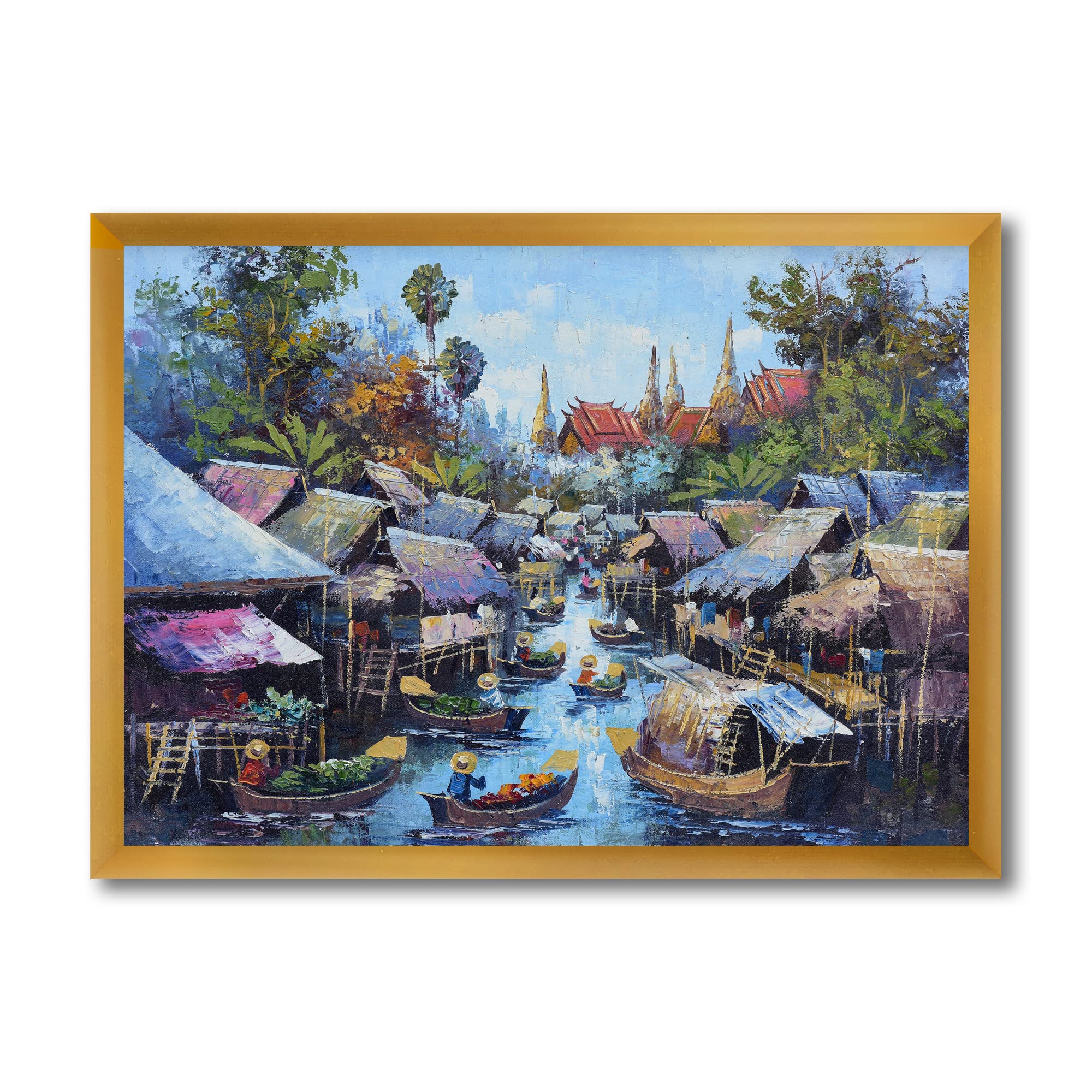 Vintage Waterside Life Traditional Framed Wall Art - Coastal Home Decor for Living Room, Bedroom & Office | Hand-Painted Canvas Painting