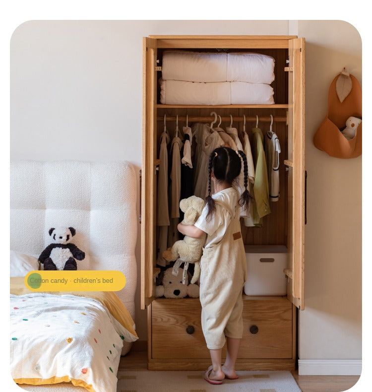 Premium Oak Solid Wood Kids Wardrobe - Multi-Functional Storage Organizer for Clothes, Toys & Books - Perfect for Bedroom, Nursery & Playroom Organization
