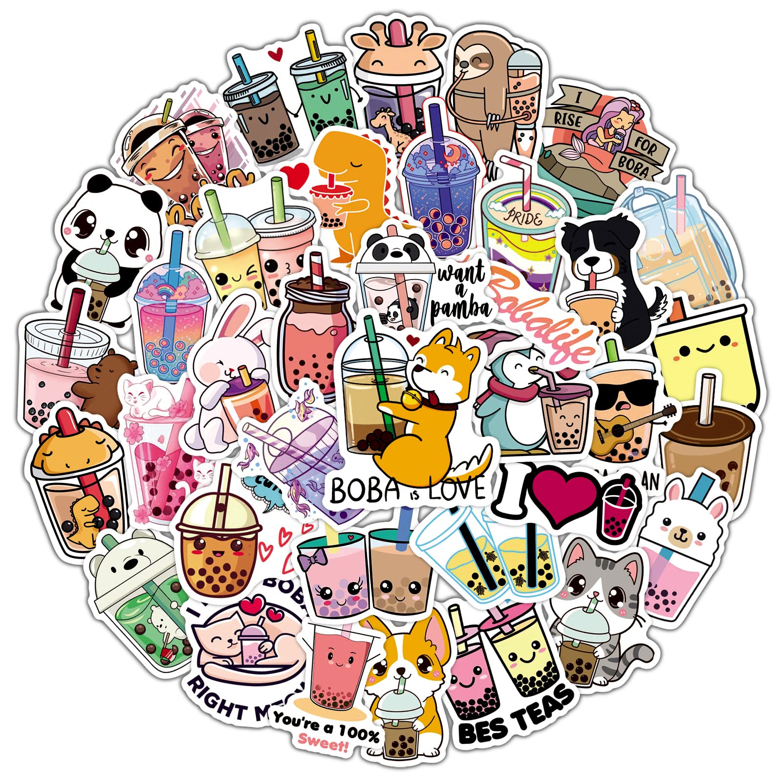 50PCS Kawaii Bubble Tea Stickers - Cute Boba Stickers, Waterproof Vinyl Aesthetic Stickers for Water Bottles, Laptops, Journals - Perfect for Teens, Kids & Girls - Great for School, DIY Crafts & Gift Wrapping