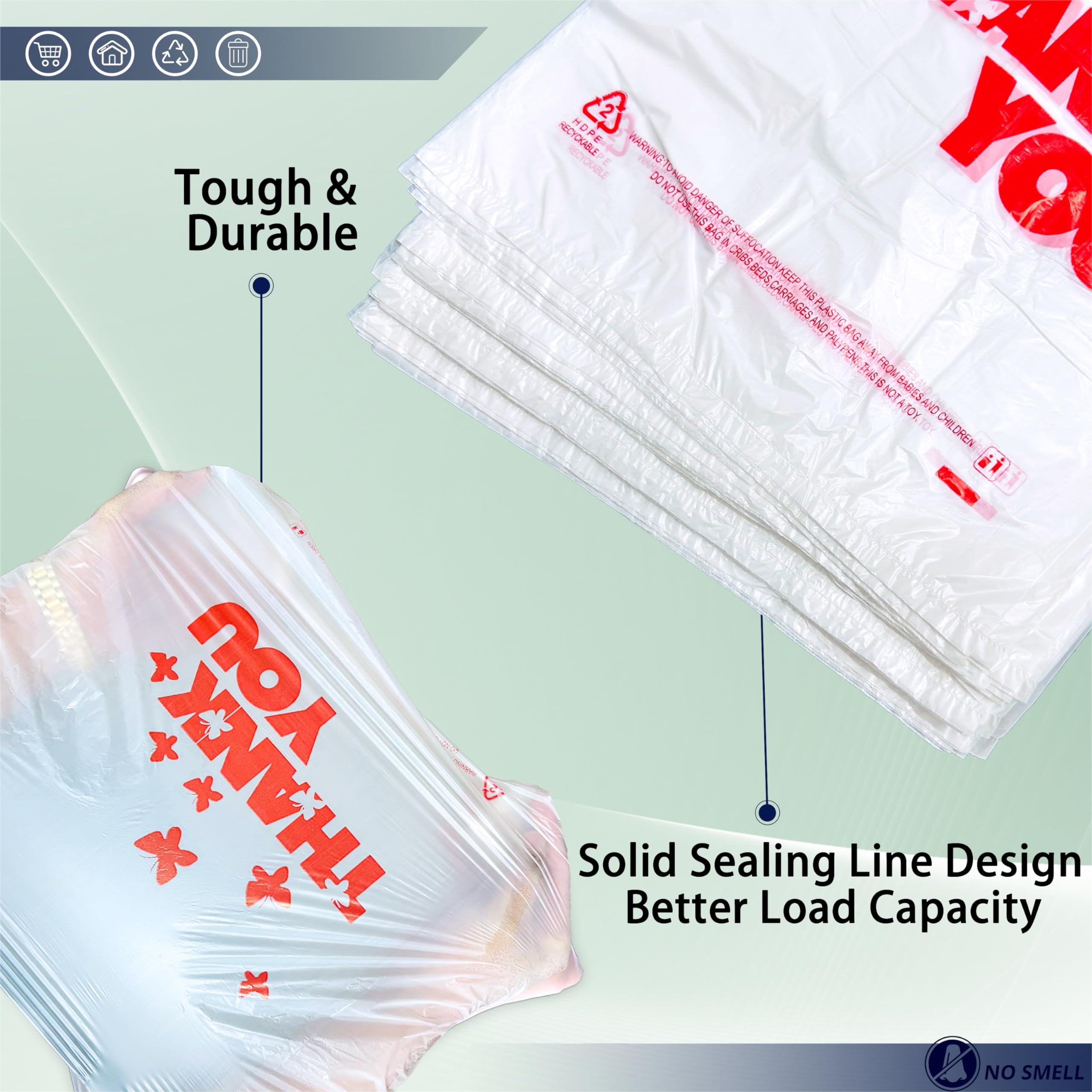 100PCS White Thank You Bags | Reusable & Disposable T-Shirt Bags for Grocery, Retail & Takeout | Perfect for Small Business & Eco-Friendly Shopping | Ideal for Restaurants, Stores & Gift Packaging