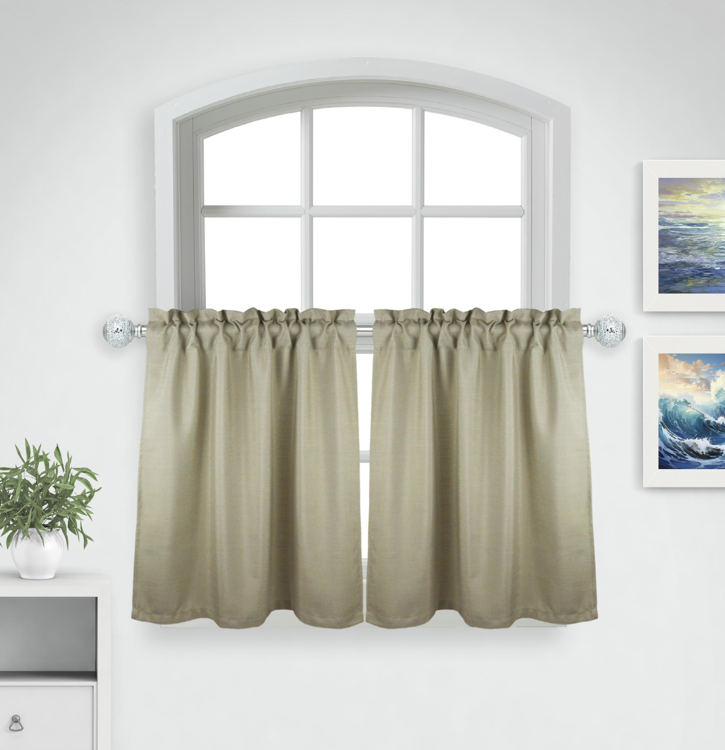 Aiking Home 2-Panel Polyester Kitchen Curtains - 28x24 Inch Solid Taupe Window Treatments with 2.5