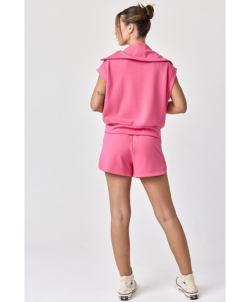 Blake Half Zip Cropped Sweatshirt & Shorts Set - Women's Casual Loungewear Outfit for Yoga, Gym, and Streetwear Fashion