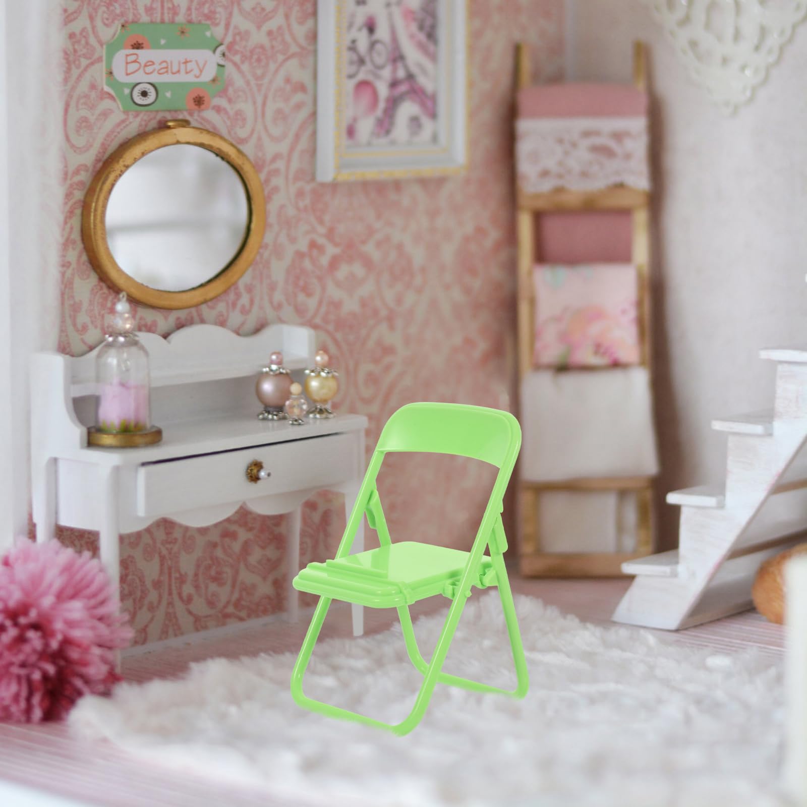Toyvian 3Pcs Miniature Folding Chairs - 1:12 Scale Dollhouse Furniture, Phone Holder & Action Figure Accessories for Desktop Decor | Perfect for Dollhouse Scenes, Photography Props & Collectible Displays