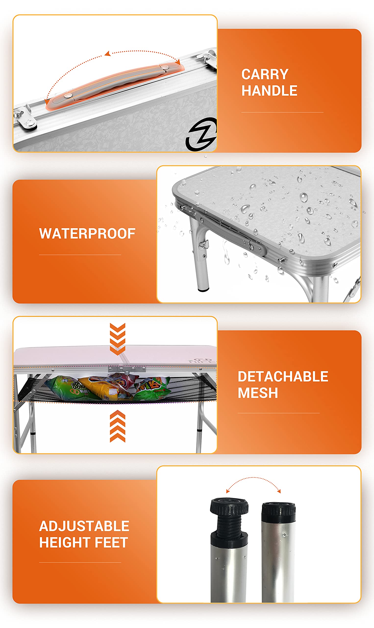 Foldable Aluminum Picnic Table - Adjustable Height, Lightweight & Portable with Carry Handle for Camping, Beach, Office & Indoor Use | Perfect for Outdoor Gatherings, BBQs & Small Spaces