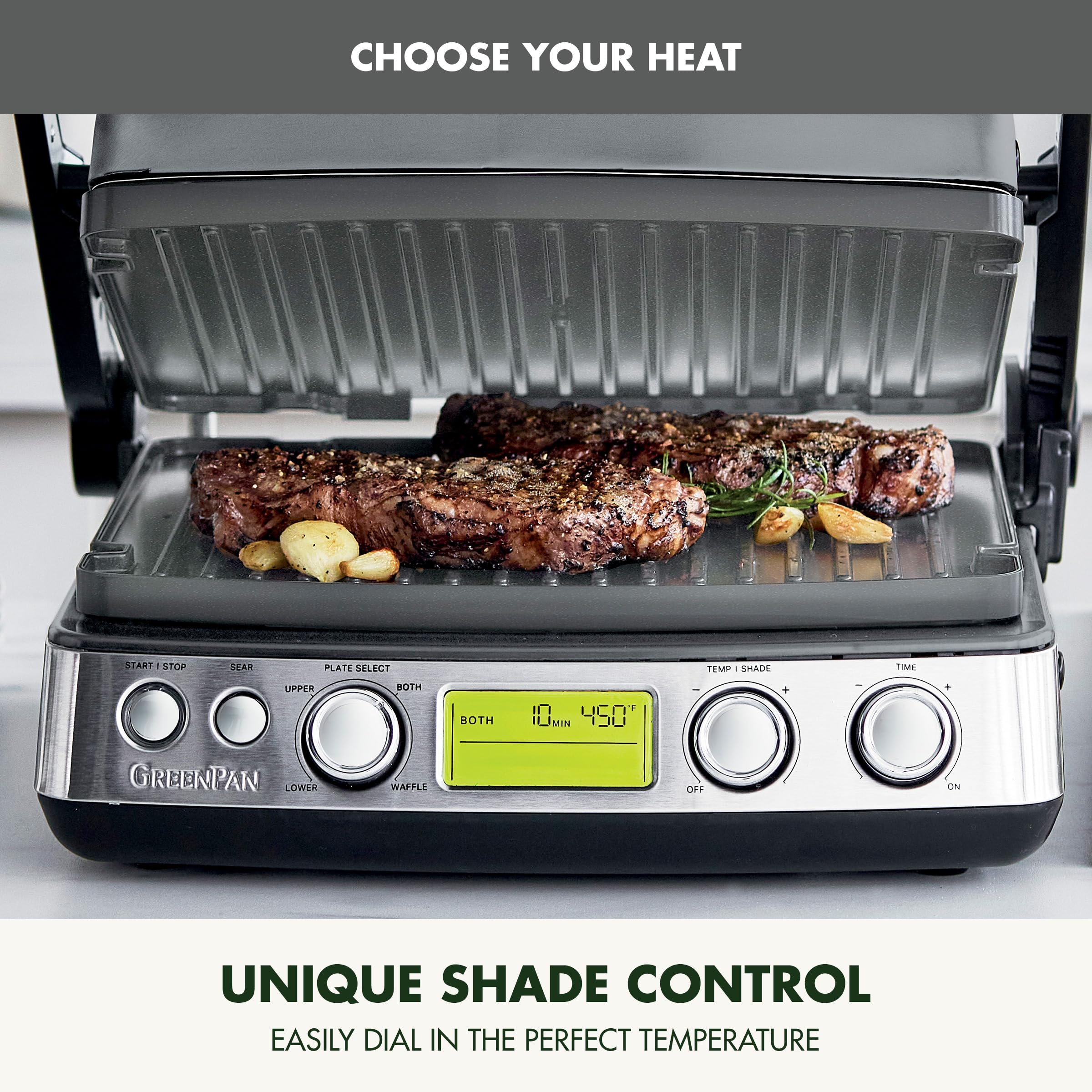 GreenPan Elite 7-in-1 Multi-Function Contact Grill & Griddle - Healthy Ceramic Nonstick Aluminum Surface with Interchangeable Grill & Waffle Plates - Adjustable Temperature Control for Perfect Cooking - PFAS-Free & Eco-Friendly - Ideal for Paninis, Waffles, Burgers & Family Breakfasts