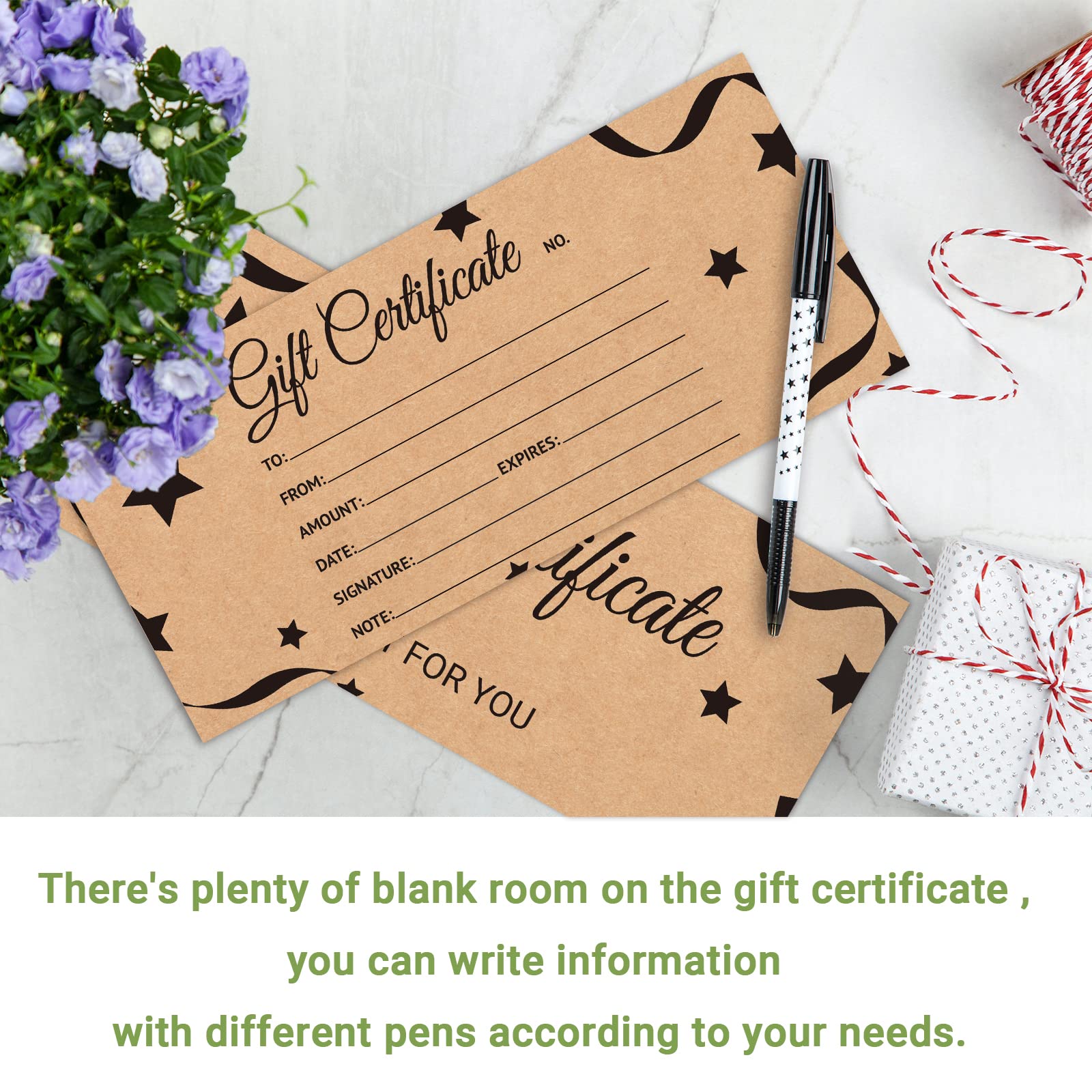 BPFY 50-Pack 4x9 Inch Blank Gift Certificate Cards - Rustic Vouchers for Business, Spa, Salon & Restaurants - Perfect for Holidays, Birthdays, Anniversaries & Baby Showers (Great for Small Business Promotions & Customer Appreciation Gifts)
