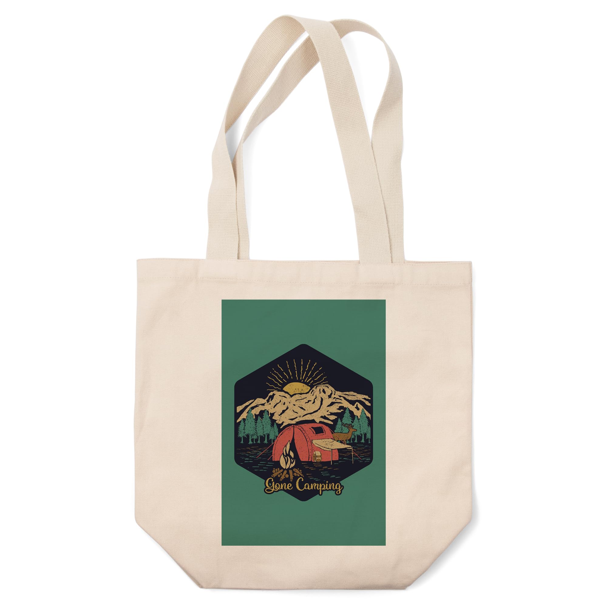 Lantern Press Gone Camping Tote Bag - 100% Cotton Canvas Reusable Shopping Bag with Nature Scene Design - Perfect for Groceries, Beach Trips & Outdoor Adventures