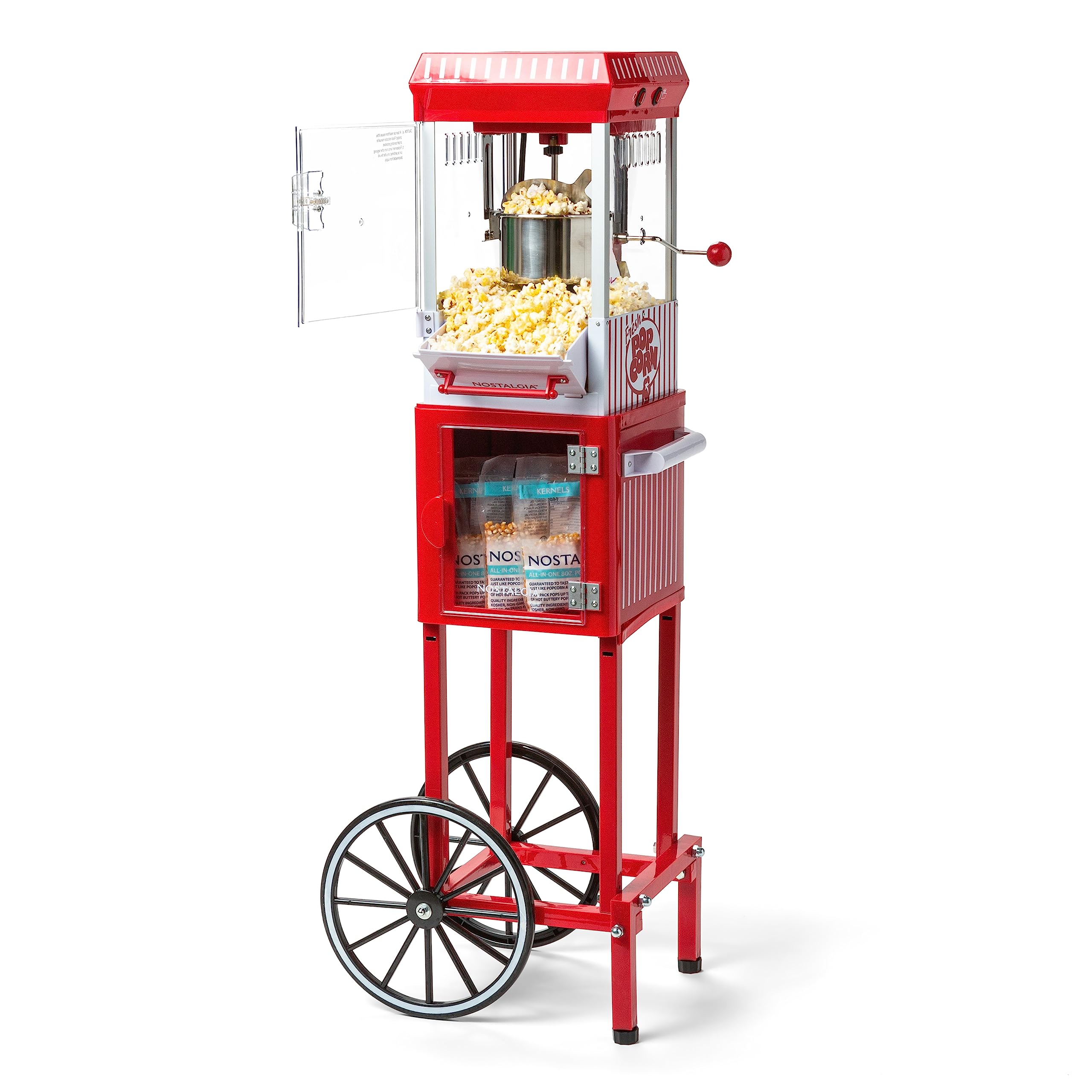 **Vintage Popcorn Maker Machine - Professional Cart with 2.5 Oz Kettle - Makes 10 Cups - Movie Theater Style Popcorn Popper - Red & White - Perfect for Home Theater, Parties & Snack Bars**